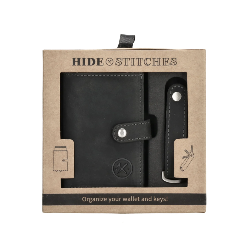 HIDE & STITCHES HIDE & STITCHES - Idaho safety wallet zwart echt leer