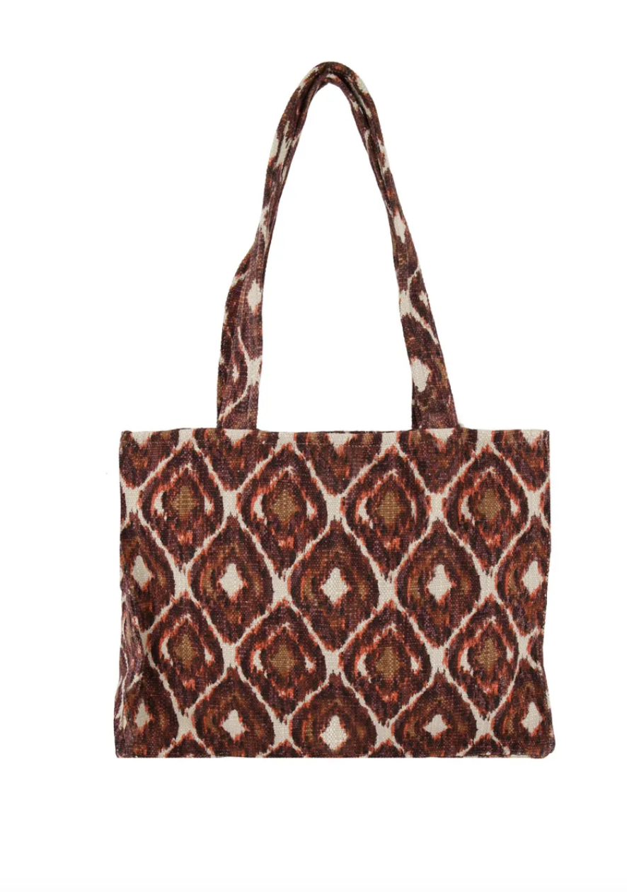 ZUSSS ZUSSS - Katoenen tas met ikat print zand/roodbruin