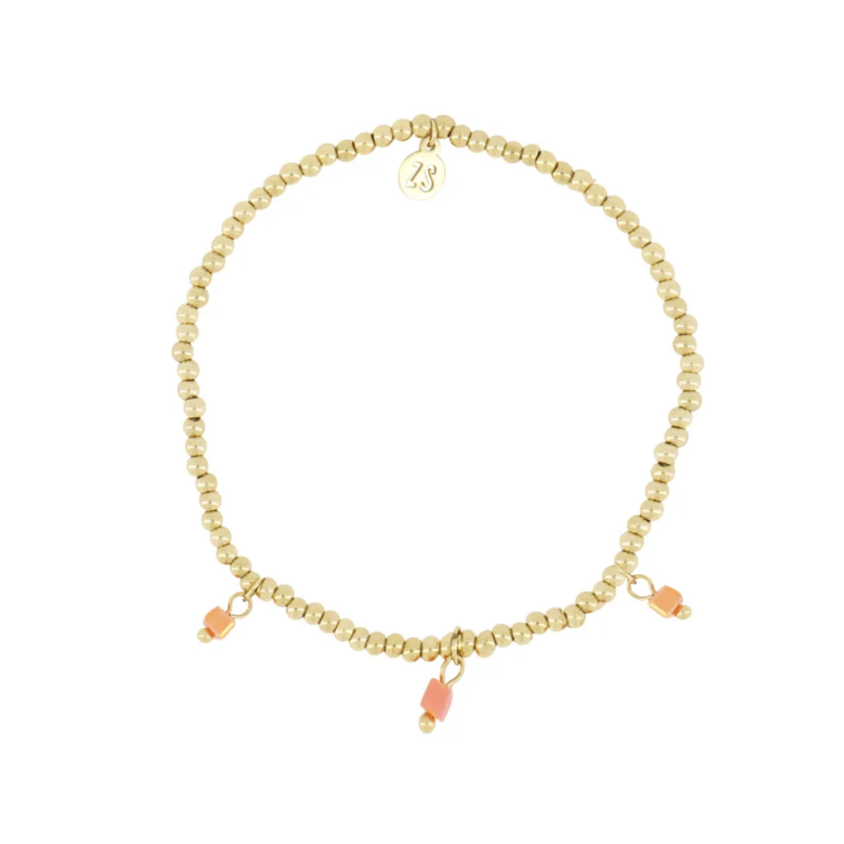 ZUSSS ZUSSS - Elastieken kralenarmbandje met blokjes koraalroze/goud