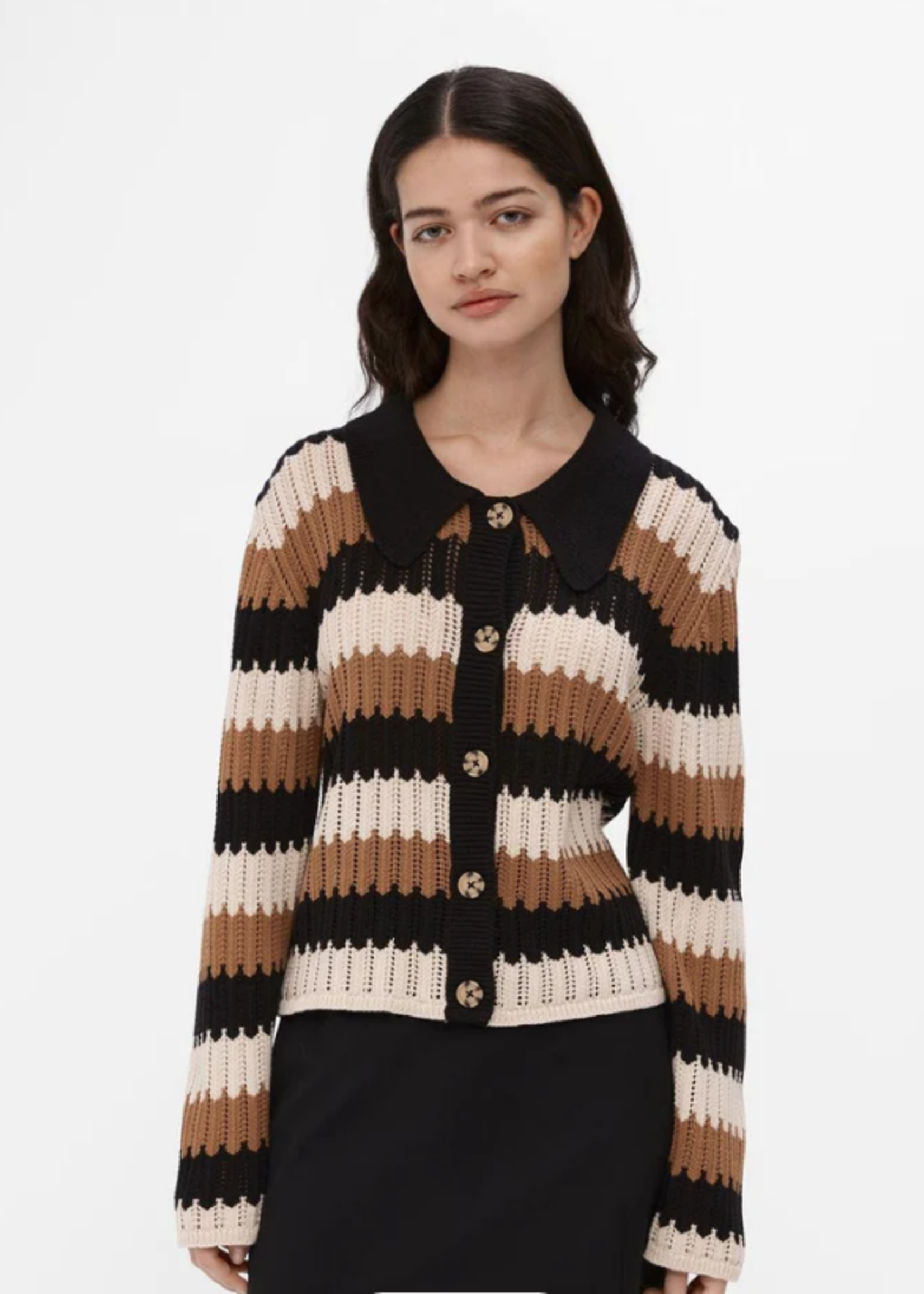 OBJECT OBJECT - Vest wasi gebreid sandshell strepen tobacco &brown MAAT M