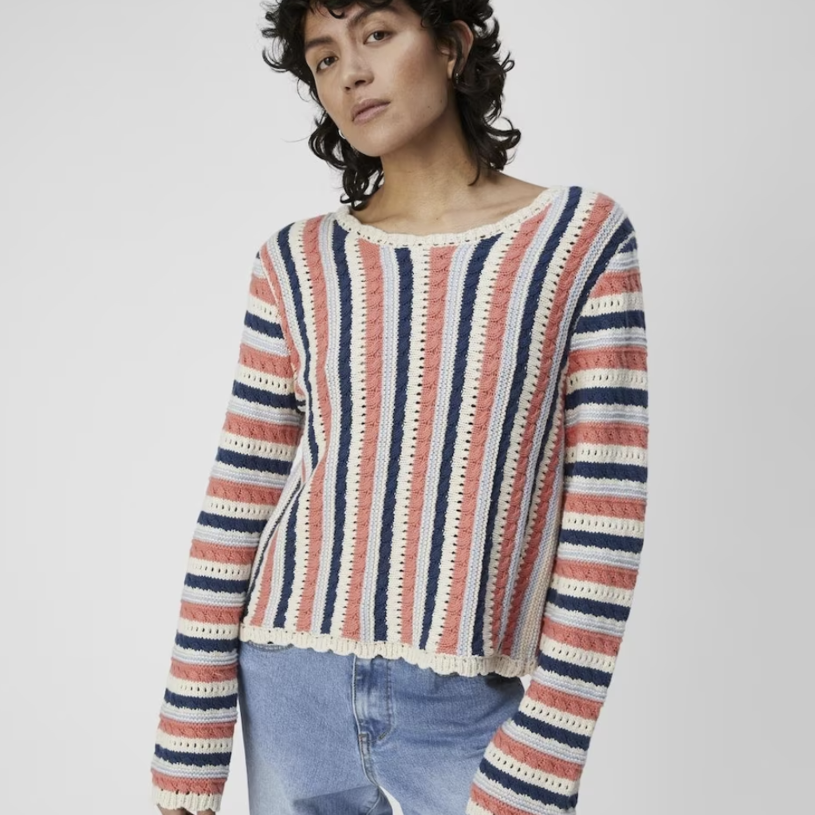 OBJECT OBJECT - Pullover Jelani gebreid  georgia peach stripes MAAT L