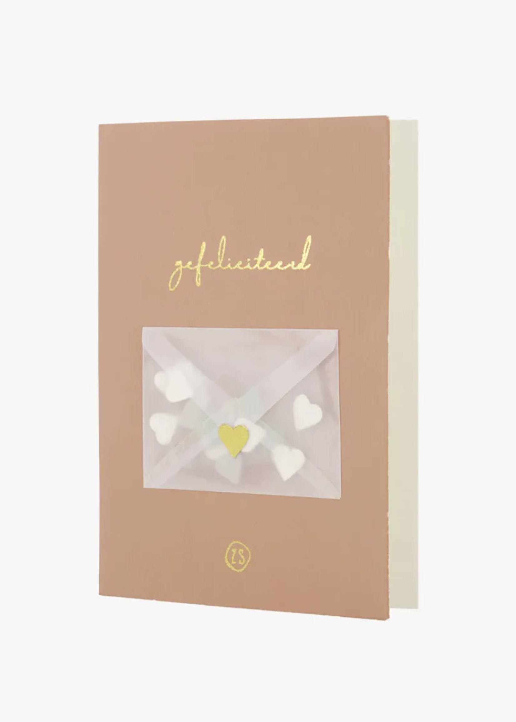 ZUSSS ZUSSS - Wenskaart gefeliciteerd met hartjes confetti terra roze