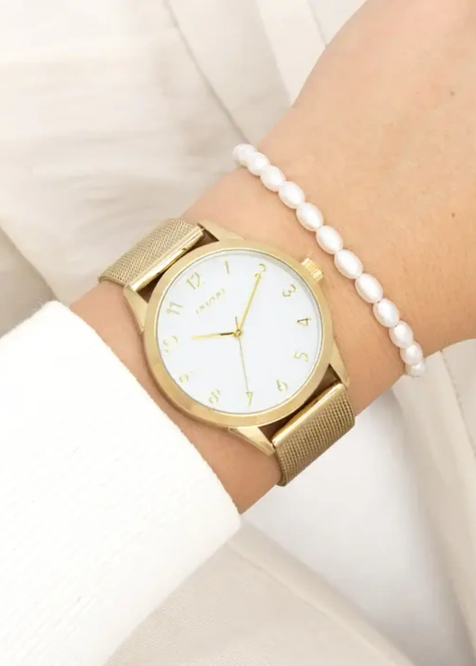 OOZOO OOZOO - Horloge met goudkleurige metalen mesh armband - C11322