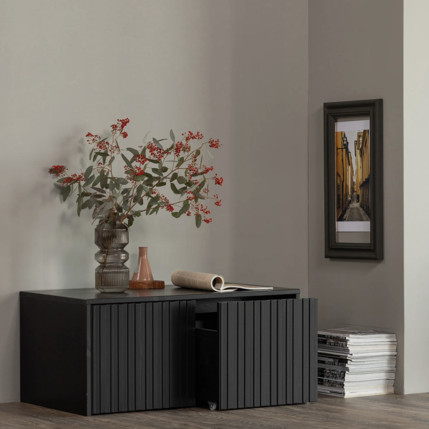 WOOOD EXCLUSIVE WOOOD - New gravure kistbank grenen zwart