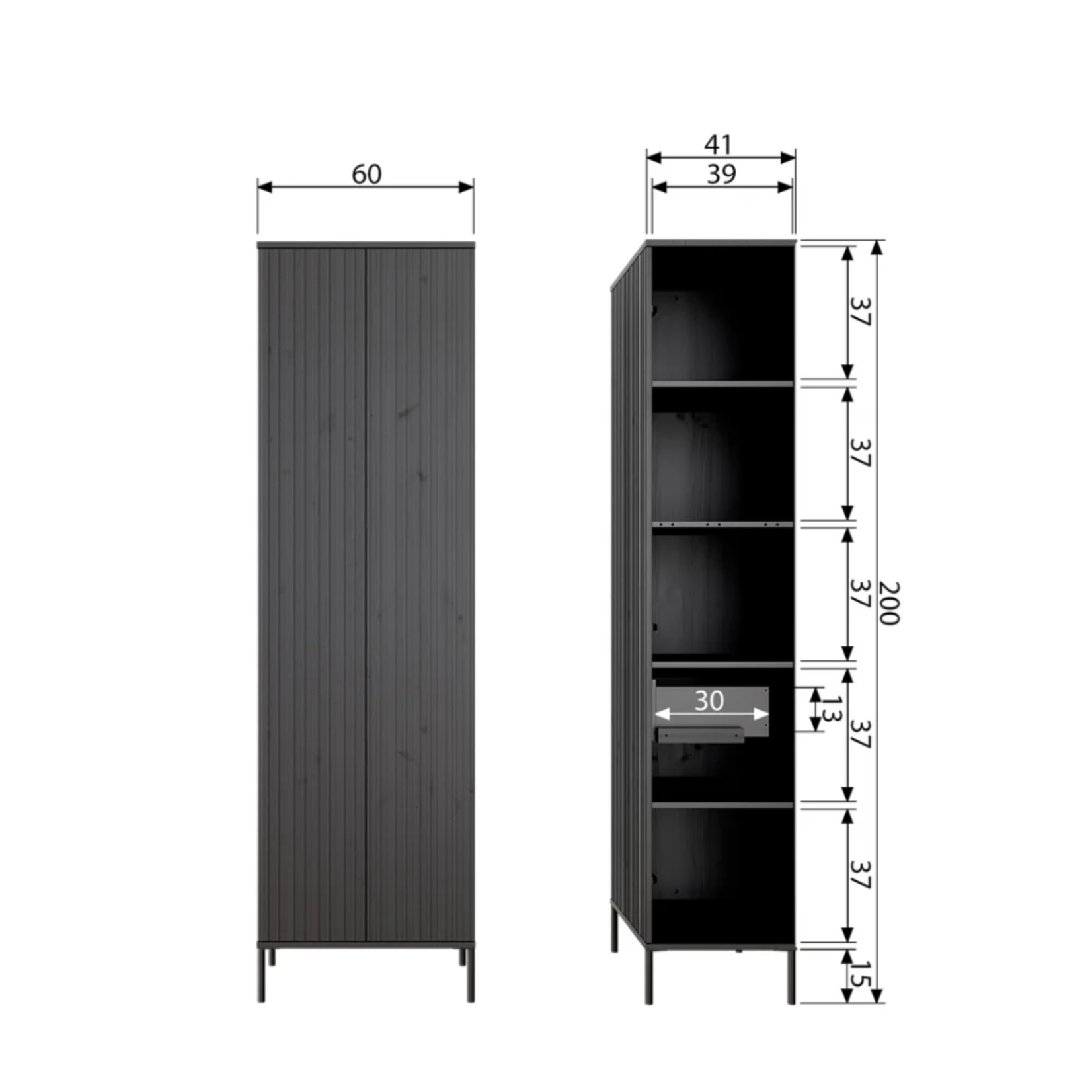 WOOOD EXCLUSIVE WOOOD - New gravure hoge kast met lade grenen zwart