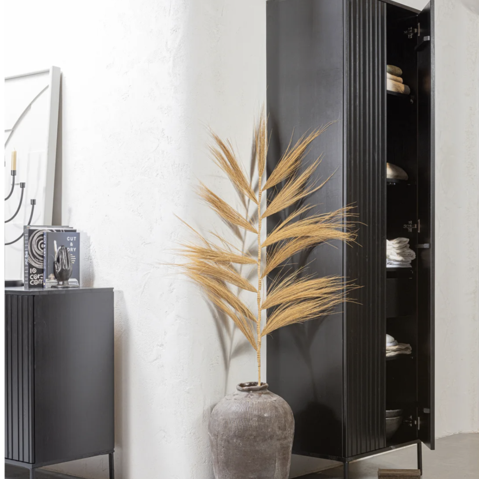 WOOOD EXCLUSIVE WOOOD - New gravure hoge kast met lade grenen zwart