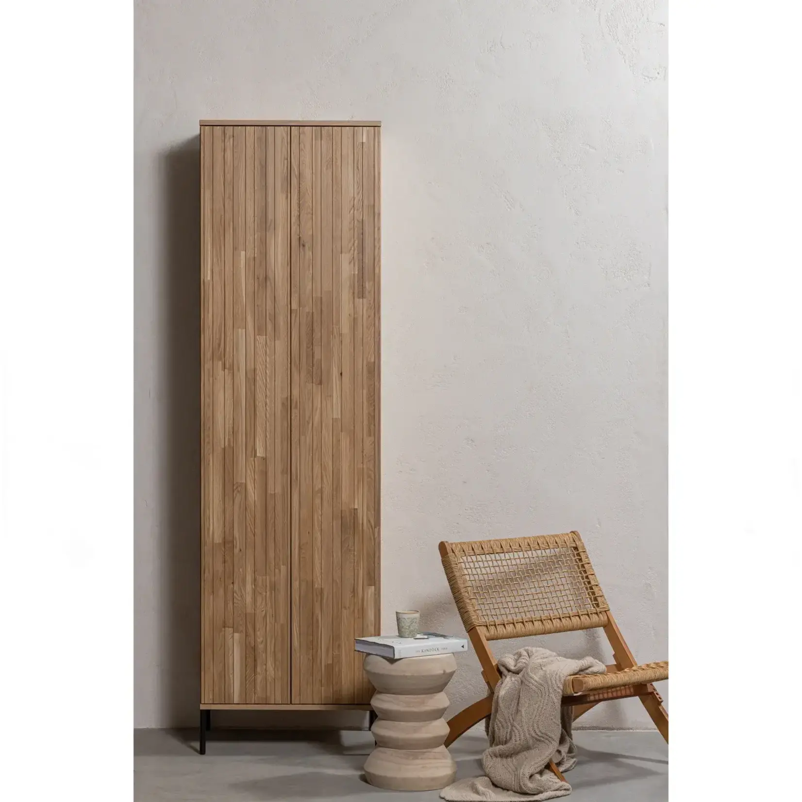 WOOOD EXCLUSIVE WOOOD - New gravure hoge kast met lade eiken blanke lak [fsc]