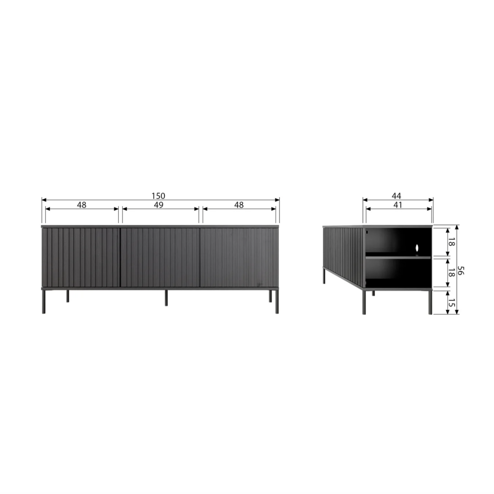 WOOOD EXCLUSIVE WOOOD - New gravure tv meubel 150 cm grenen zwart [fsc]
