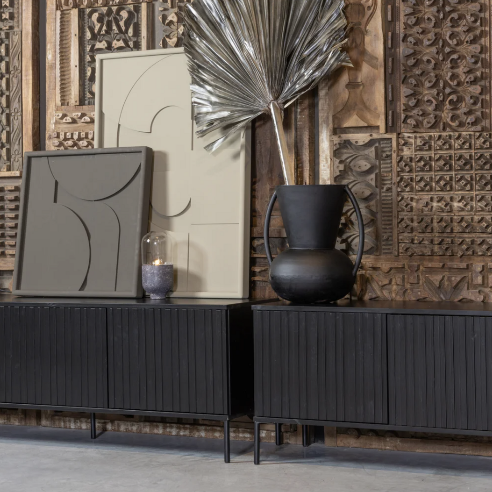 WOOOD EXCLUSIVE WOOOD - New gravure tv meubel 150 cm grenen zwart [fsc]