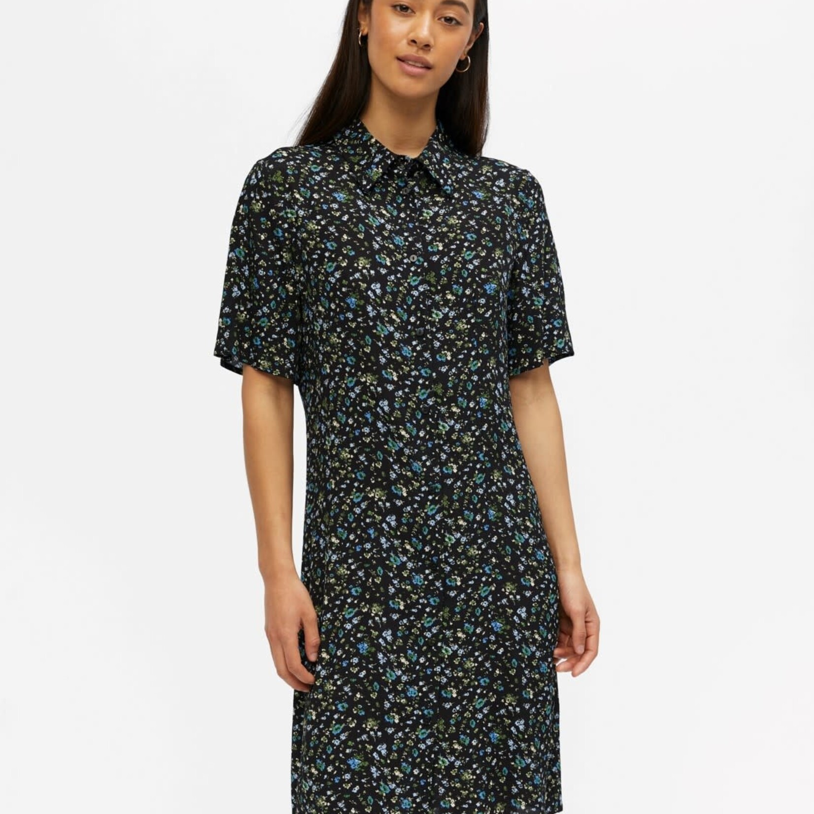 OBJECT OBJECT - Jurk Janni 2/4  zwart met bloemen blauw groen