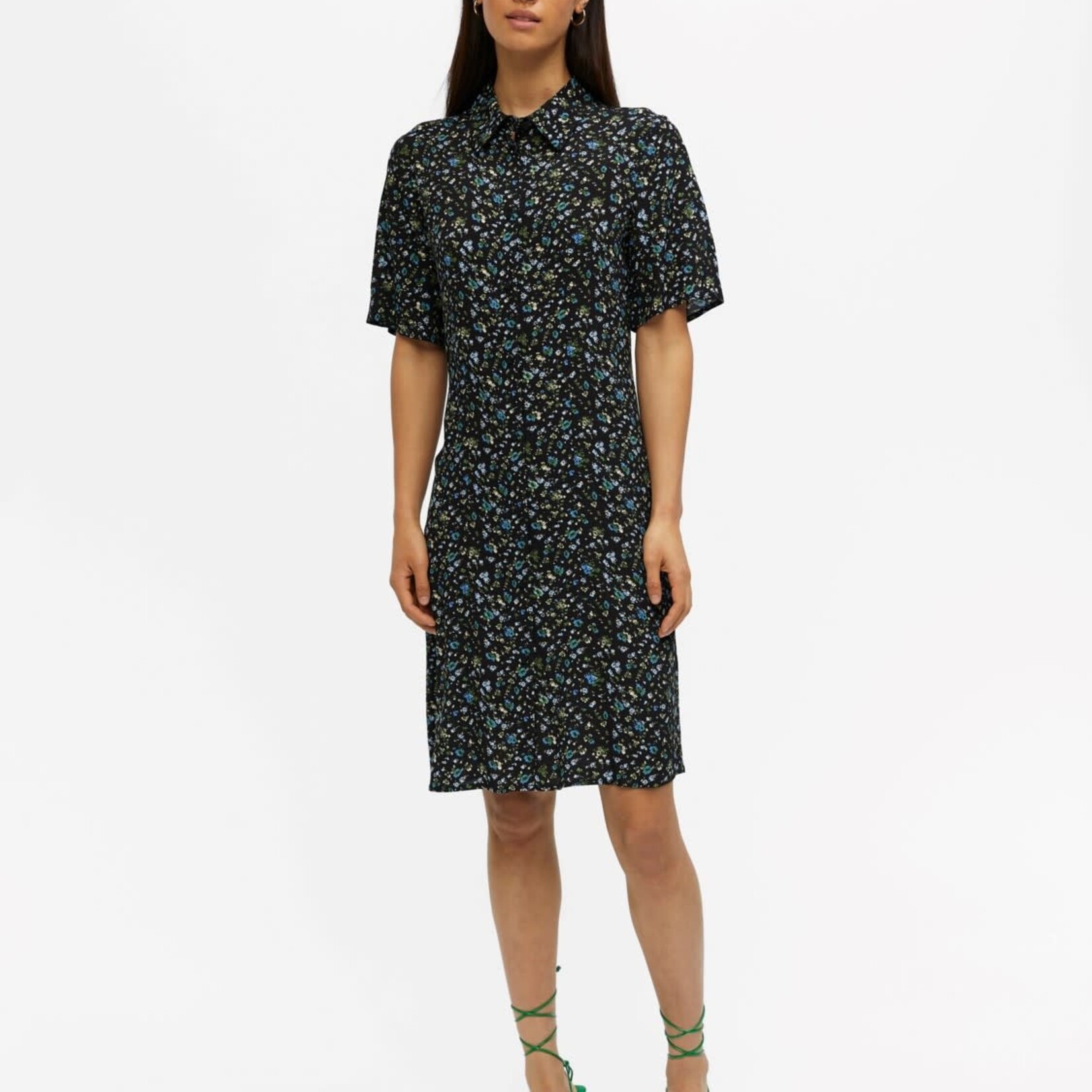 OBJECT OBJECT - Jurk Janni 2/4  zwart met bloemen blauw groen