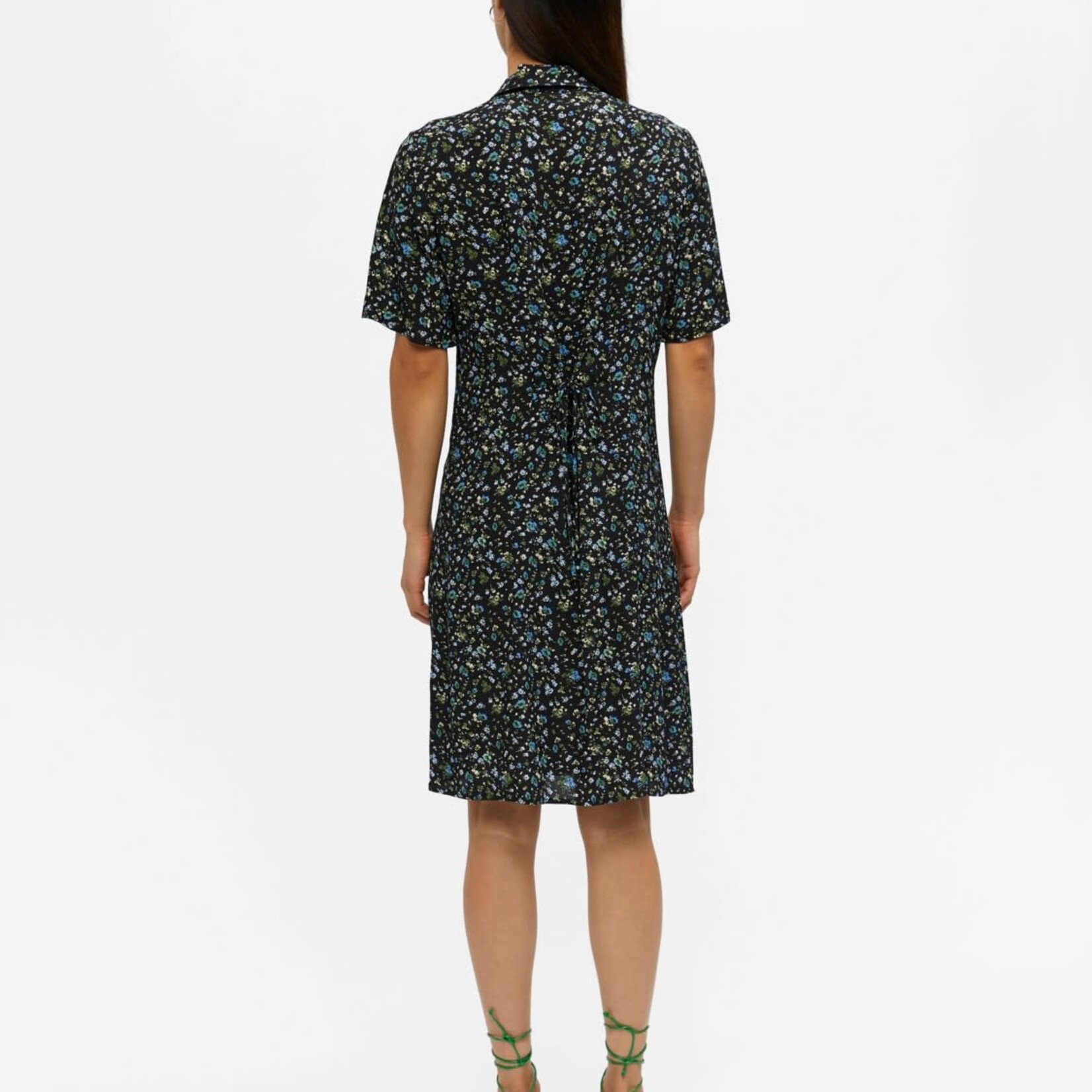 OBJECT OBJECT - Jurk Janni 2/4  zwart met bloemen blauw groen