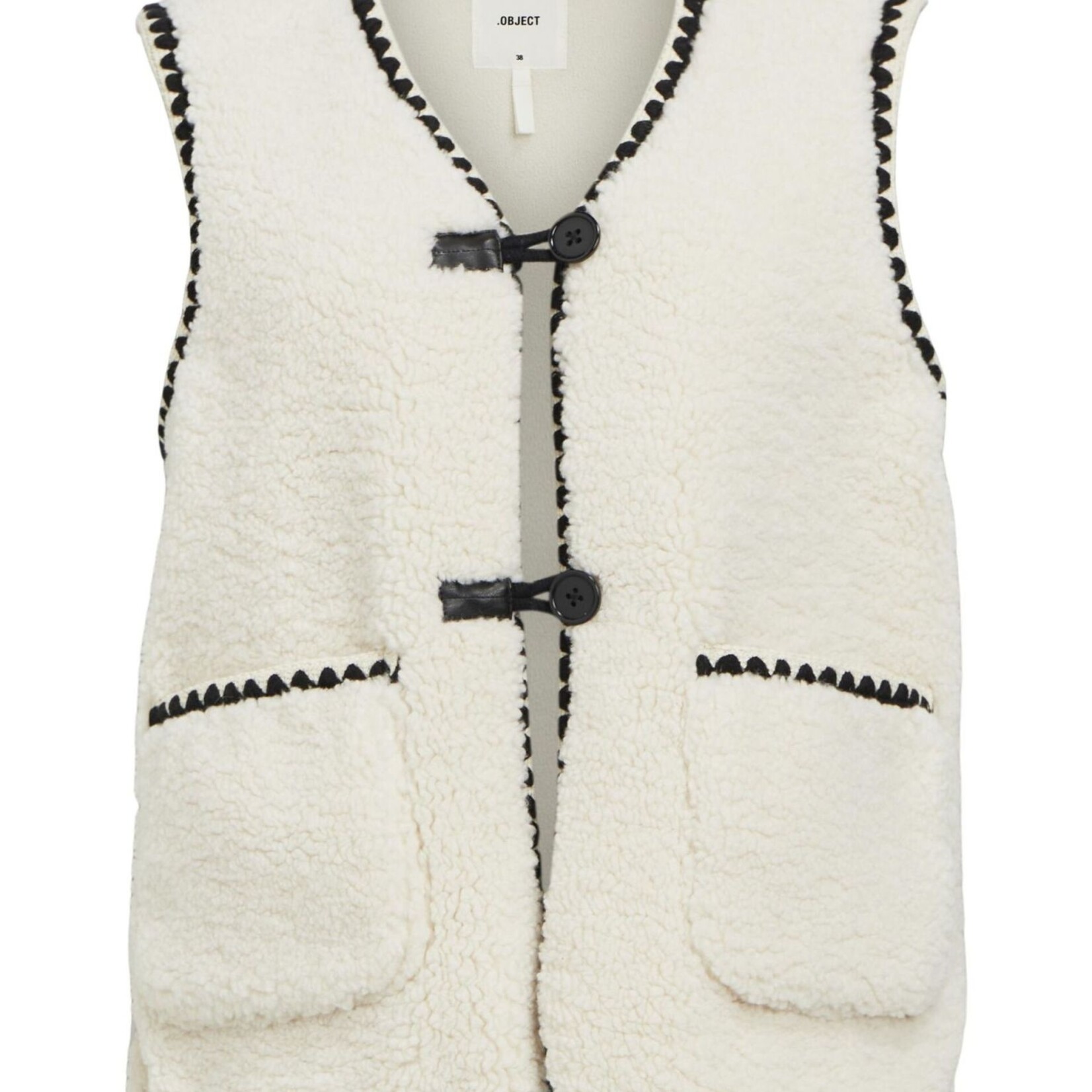OBJECT OBJECT - Gilet/waistcoat Pauline teddy crème wit met zwarte details