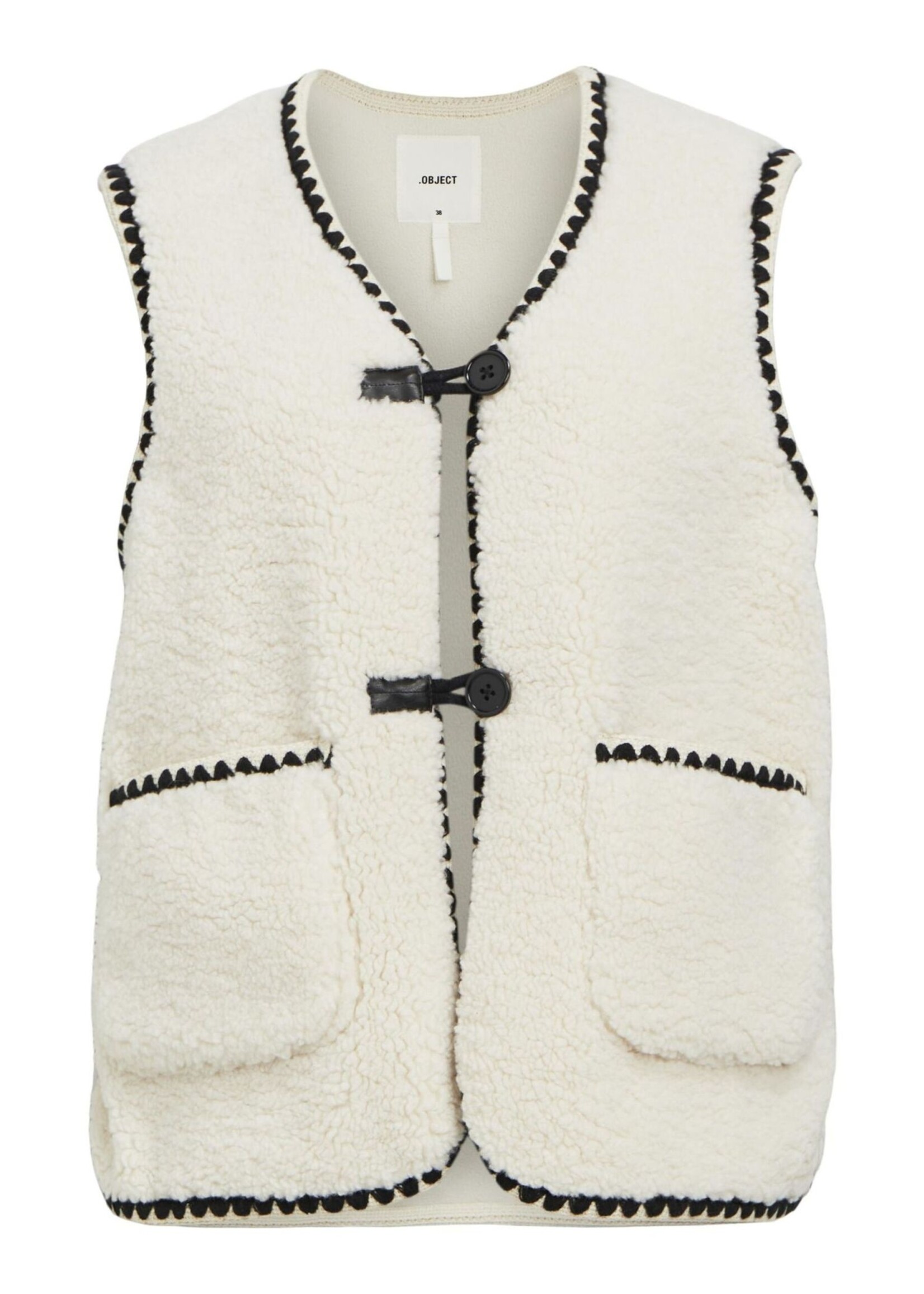 OBJECT OBJECT - Gilet/waistcoat Pauline teddy crème wit met zwarte details
