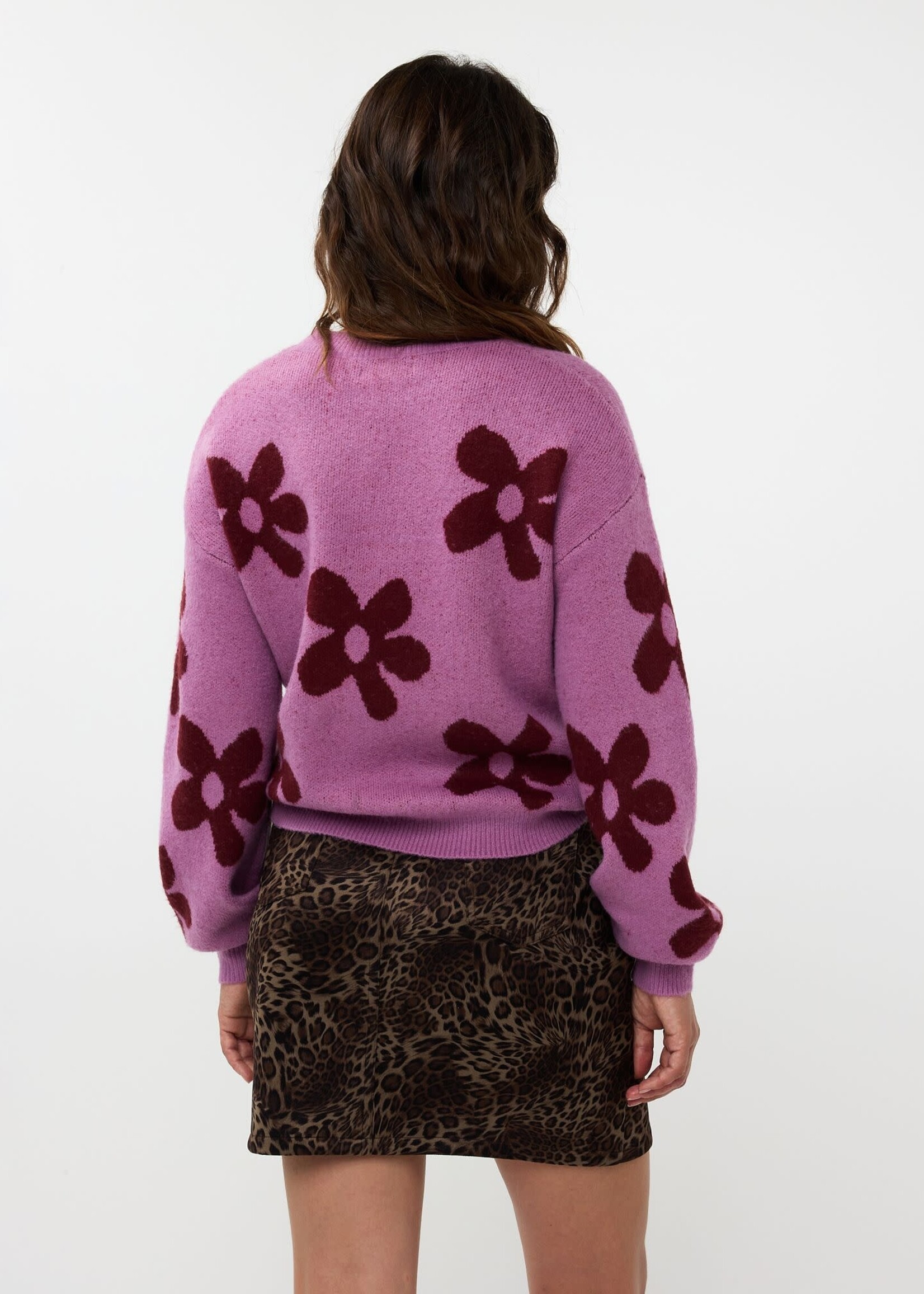 YDENCE YDENCE - Knitted sweater daisie lilac/burgundy