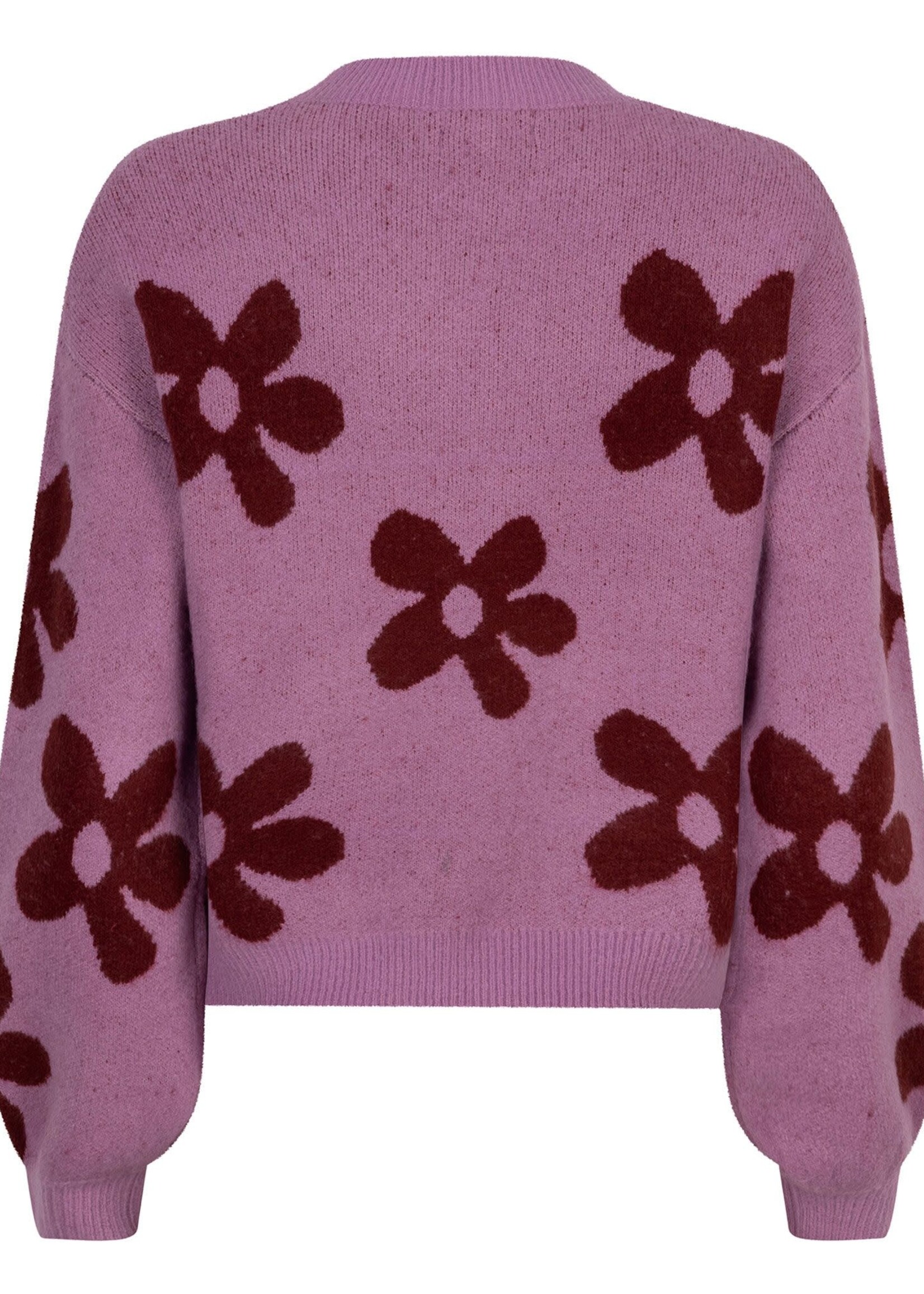 YDENCE YDENCE - Knitted sweater daisie lilac/burgundy