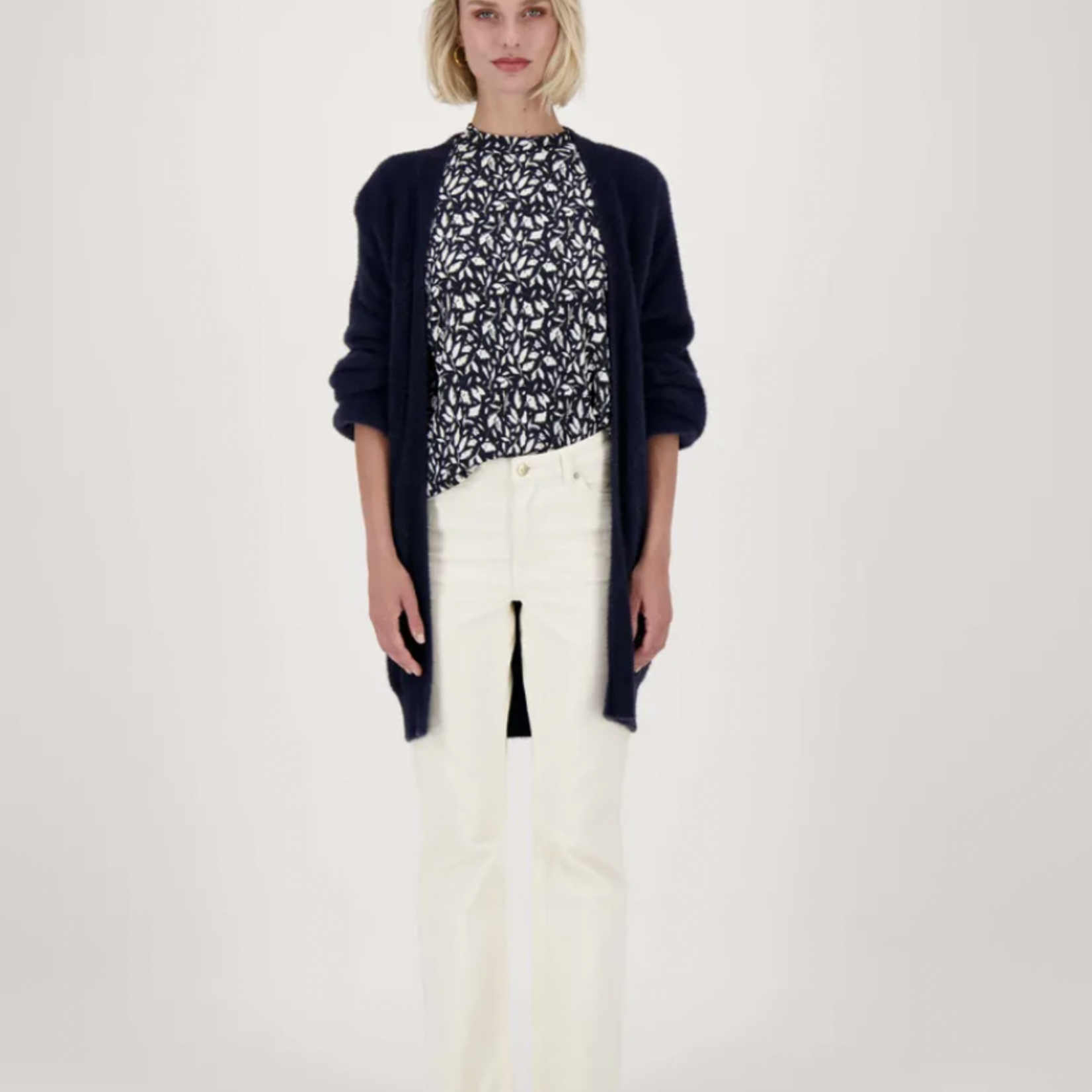 ZUSSS ZUSSS - Boothals top met blaadjesprint donkerblauw maat XS