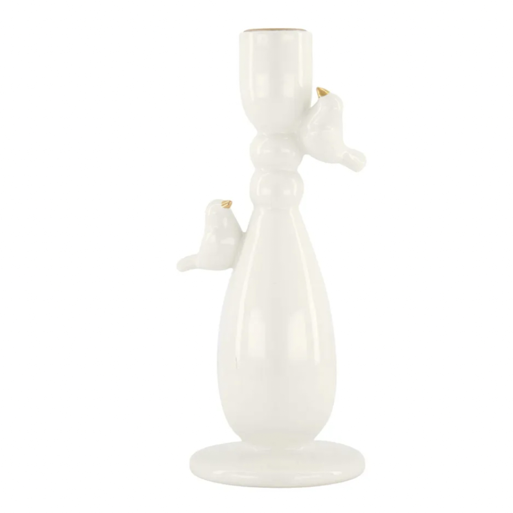 ZUSSS ZUSSS - Keramieken kandelaar vogeltjes wit/goud