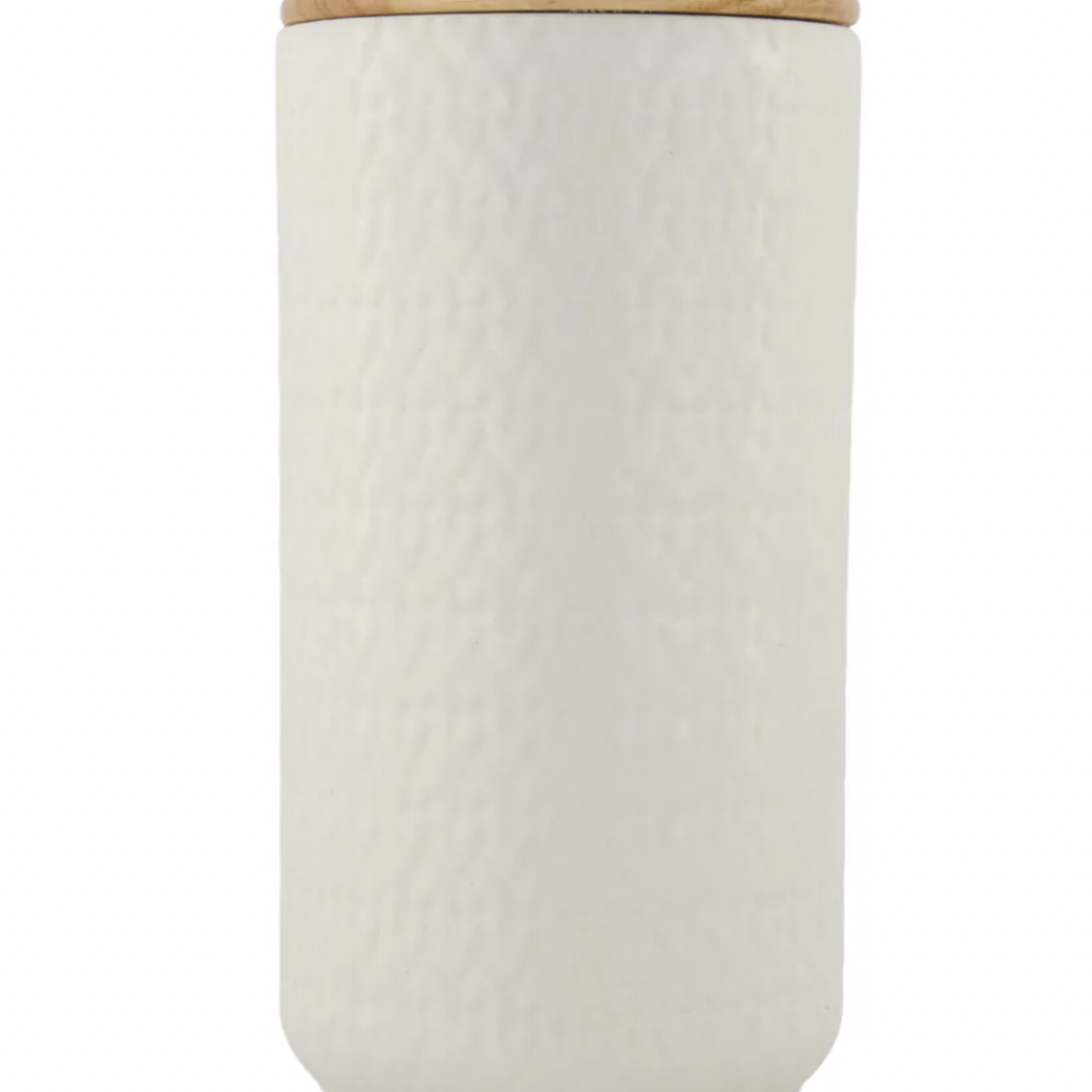 ZUSSS ZUSSS - Keramieken bewaarpot met houten deksel hartjes 20cm wit