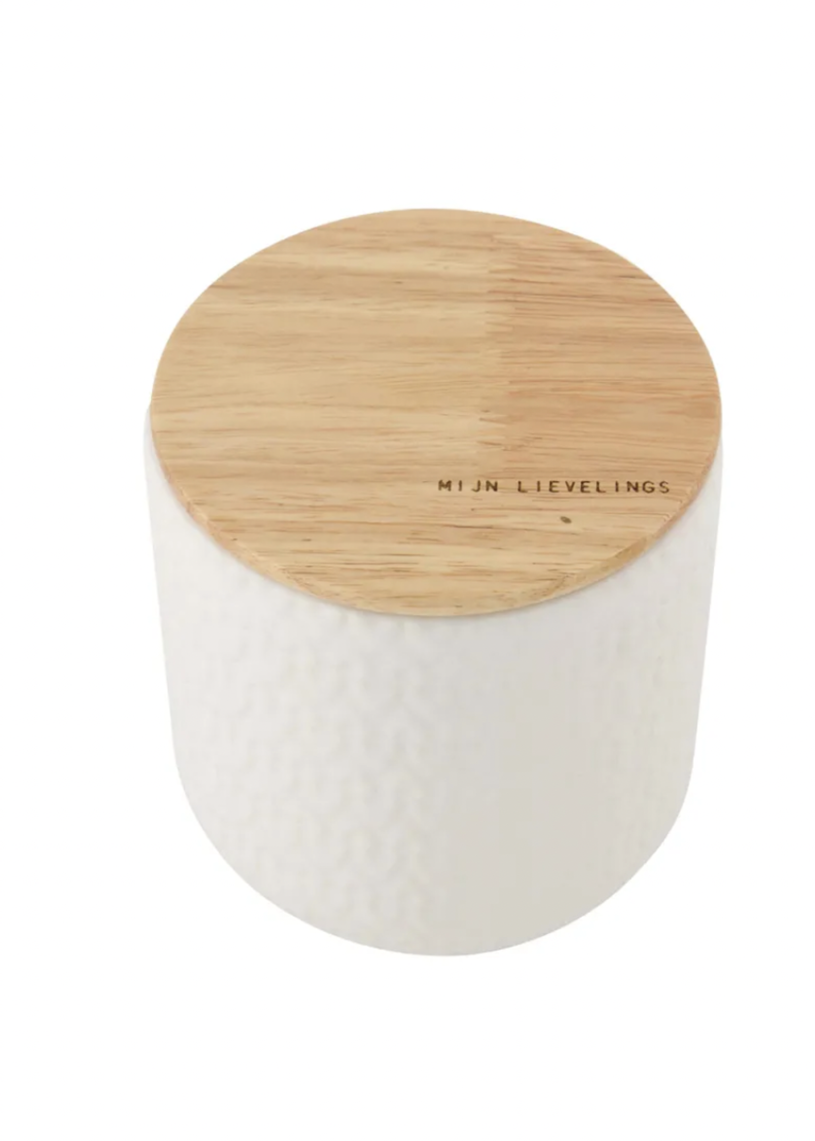 ZUSSS ZUSSS - Keramieken bewaarpot met houteb deksel hartjes 12cm wit