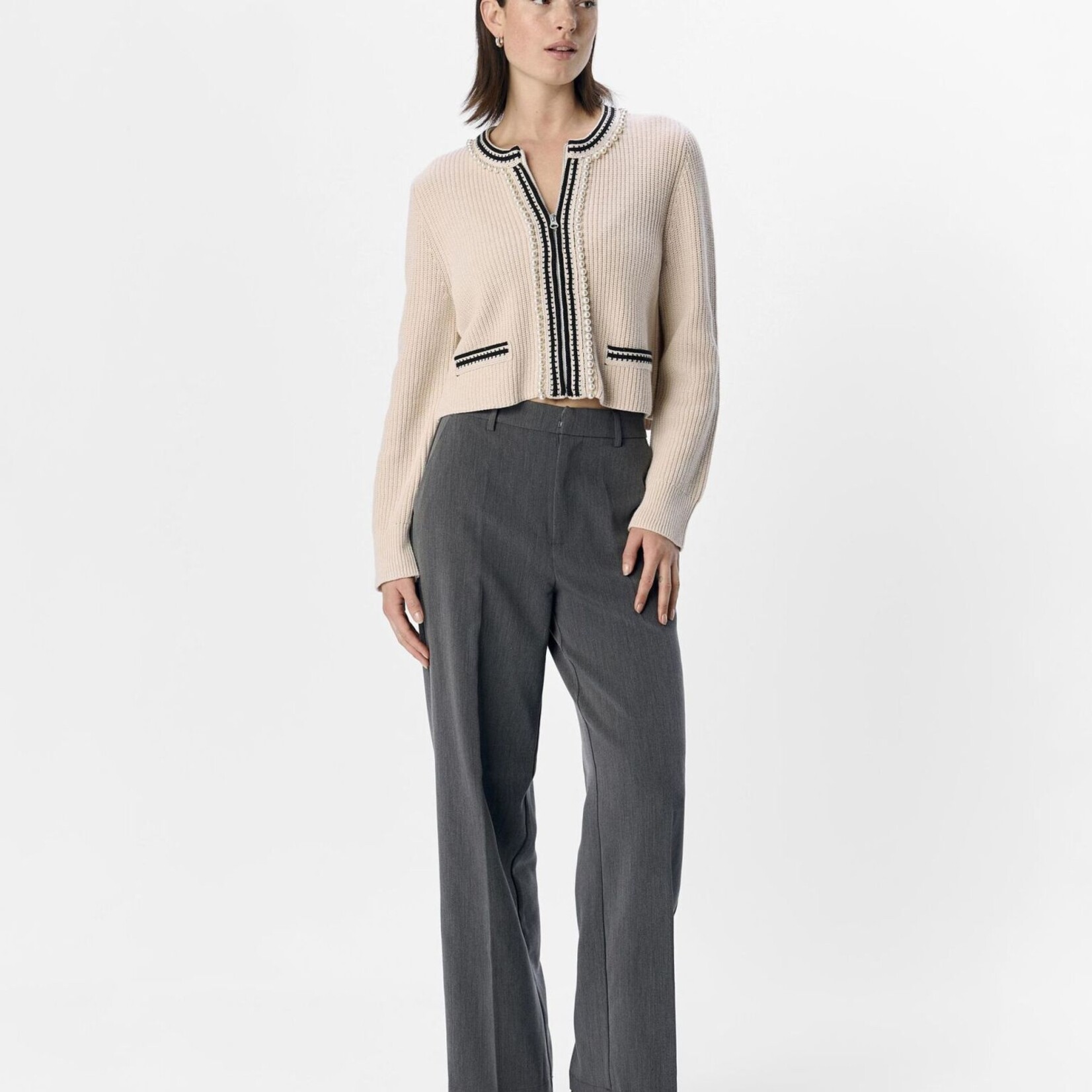 OBJECT OBJECT - Gebreid vest perla white sand/sky captal Maat S