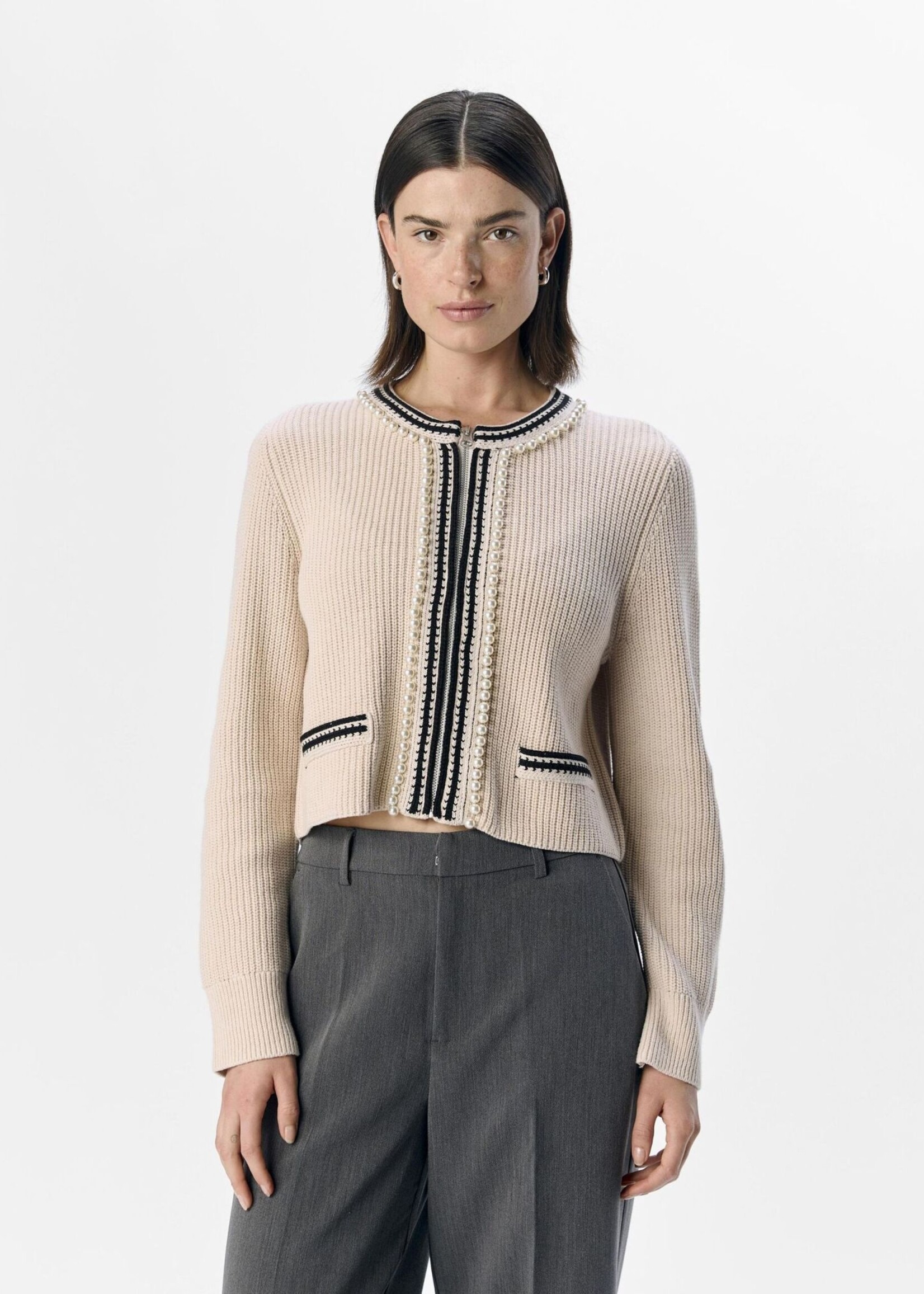 OBJECT OBJECT - Gebreid vest perla white sand/sky captal