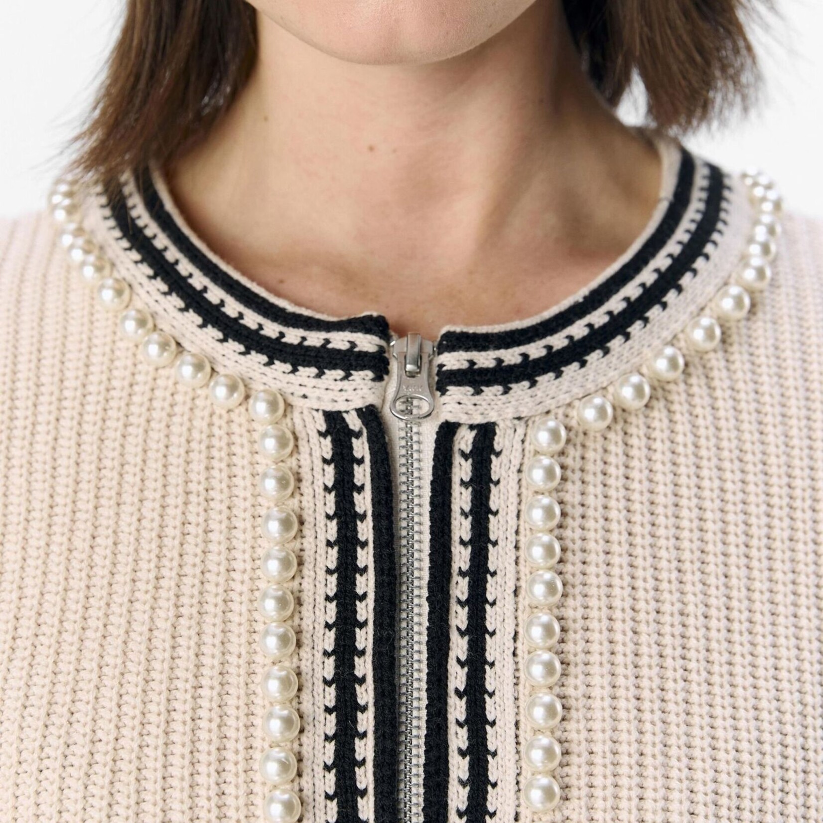 OBJECT OBJECT - Gebreid vest perla white sand/sky captal Maat S