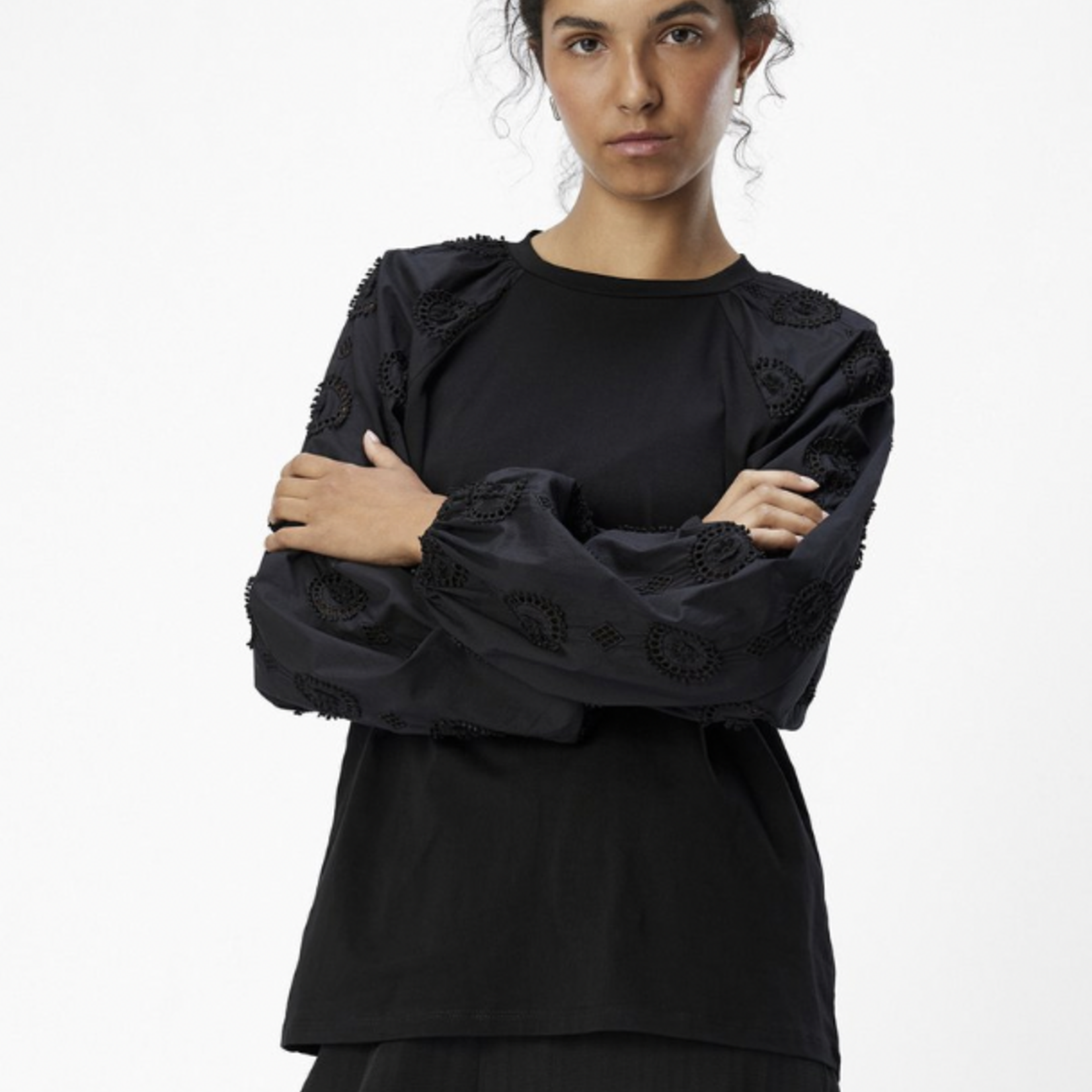 OBJECT OBJECT - Top Ivy met ballon mouw zwart