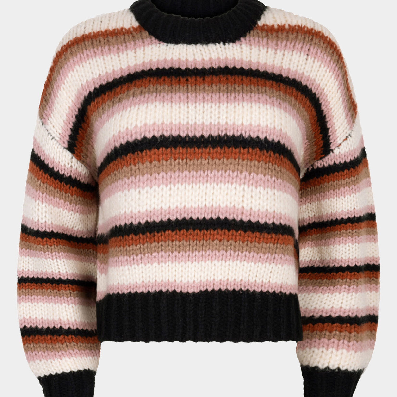 YDENCE YDENCE - Knitted sweater meggie black/camel/ecru MAAT XL