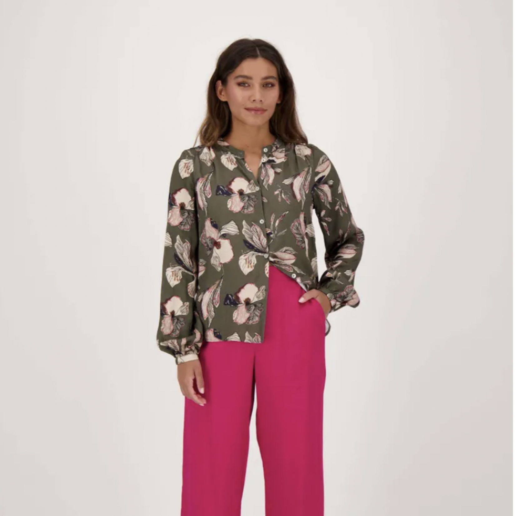 ZUSSS ZUSSS - Blouse met iris bloemen print donkergroen