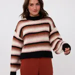 YDENCE YDENCE - Knitted sweater meggie black/camel/ecru MAAT XL