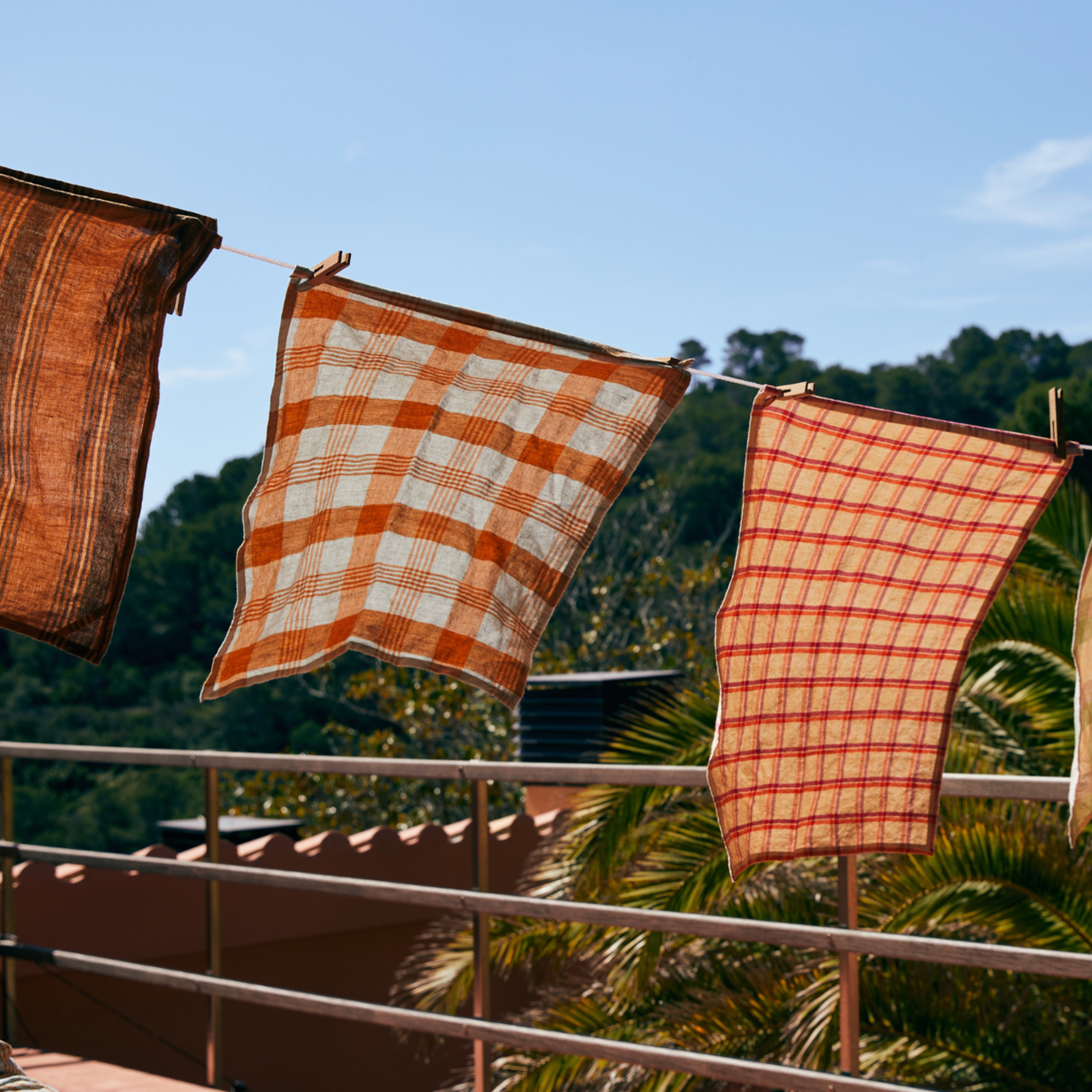 HKLIVING HKLIVING - Theedoek Vida geblokt amber/blue 50x70cm