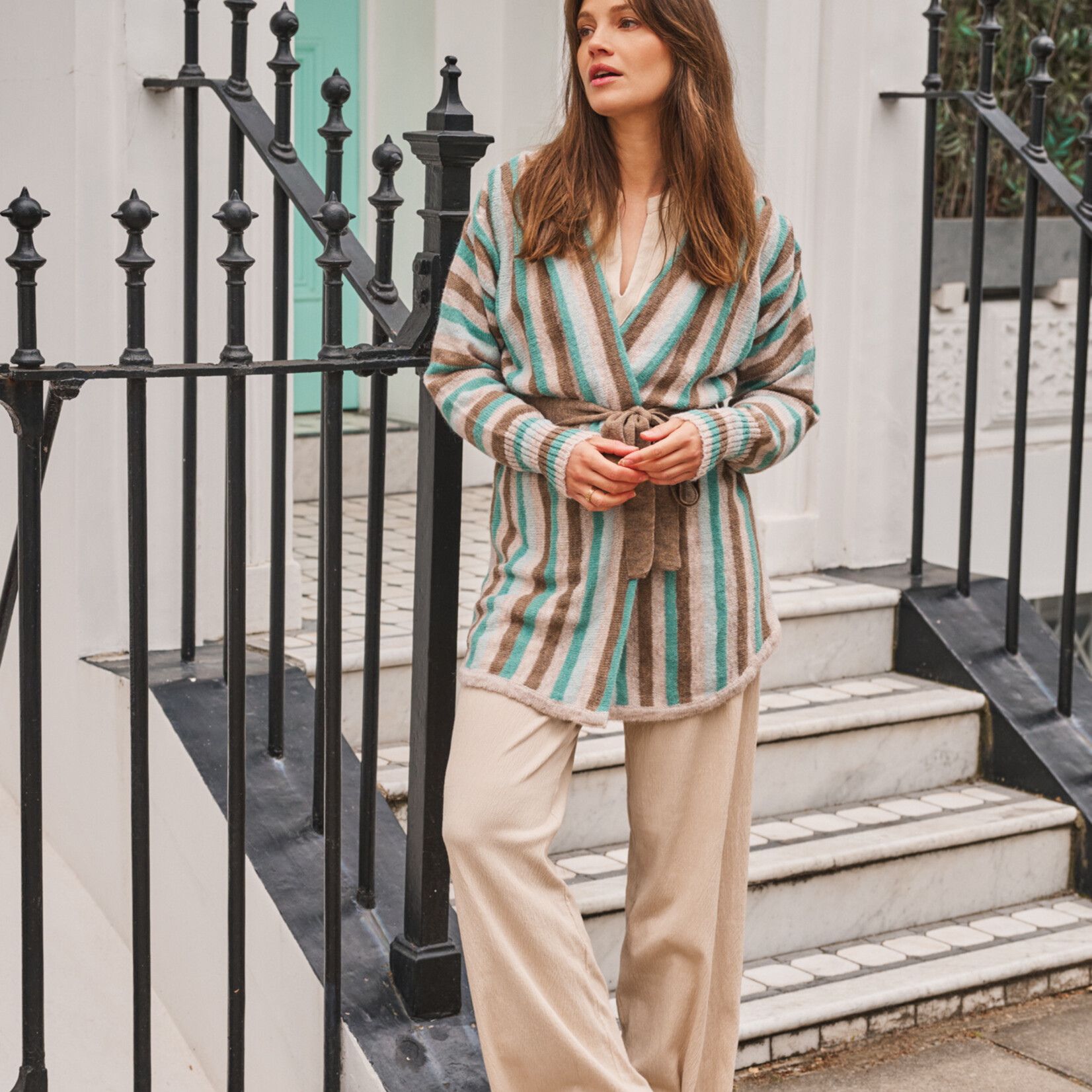 G-MAXX G-MAXX - Vest Amina gebreid Gravel/Arctic Blue Maat XXL