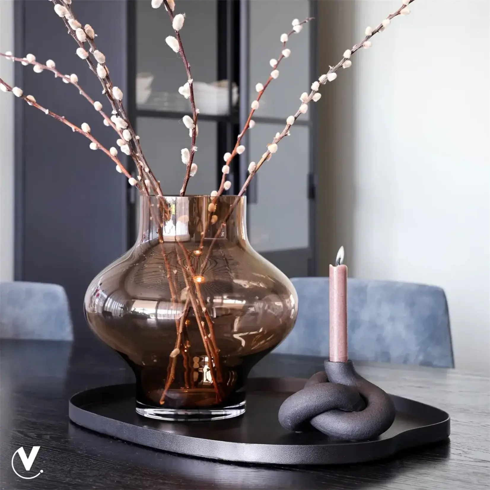 -- Vaas Ruvuma glas M taupe Ø28 x H28 cm