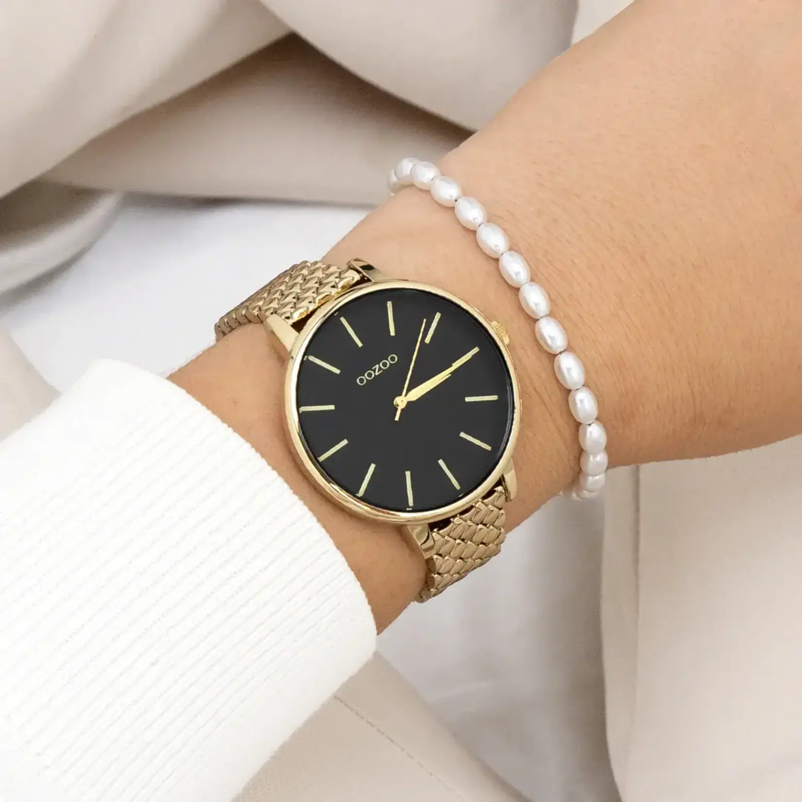 OOZOO OOZOO - Horloge goudkleur met stalen band binnenkant kast zwart ⌀43cm C11435