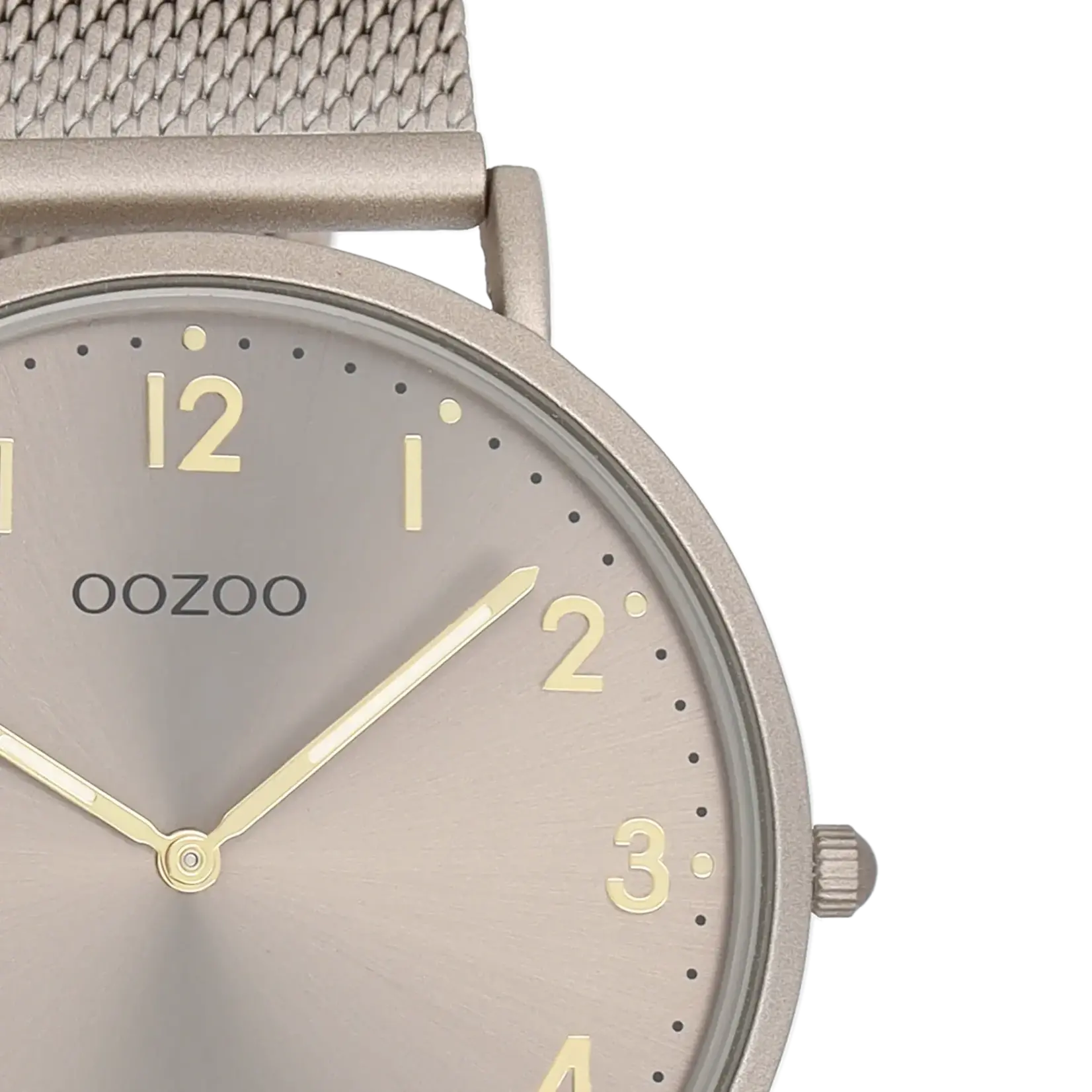 OOZOO OOZOO - Horloge Taupe met taupe metalen mesh armband C20380