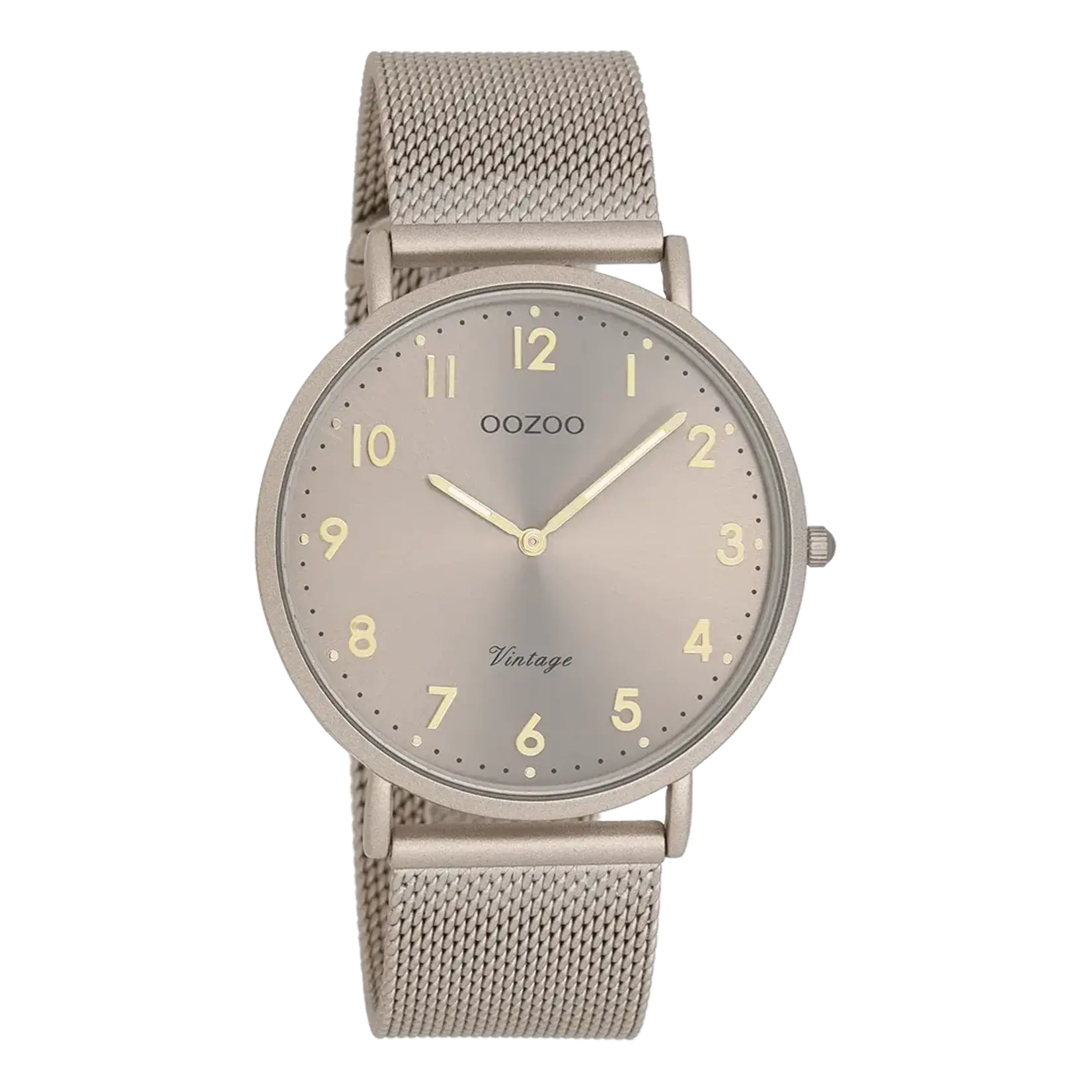 OOZOO OOZOO - Horloge Taupe met taupe metalen mesh armband C20380