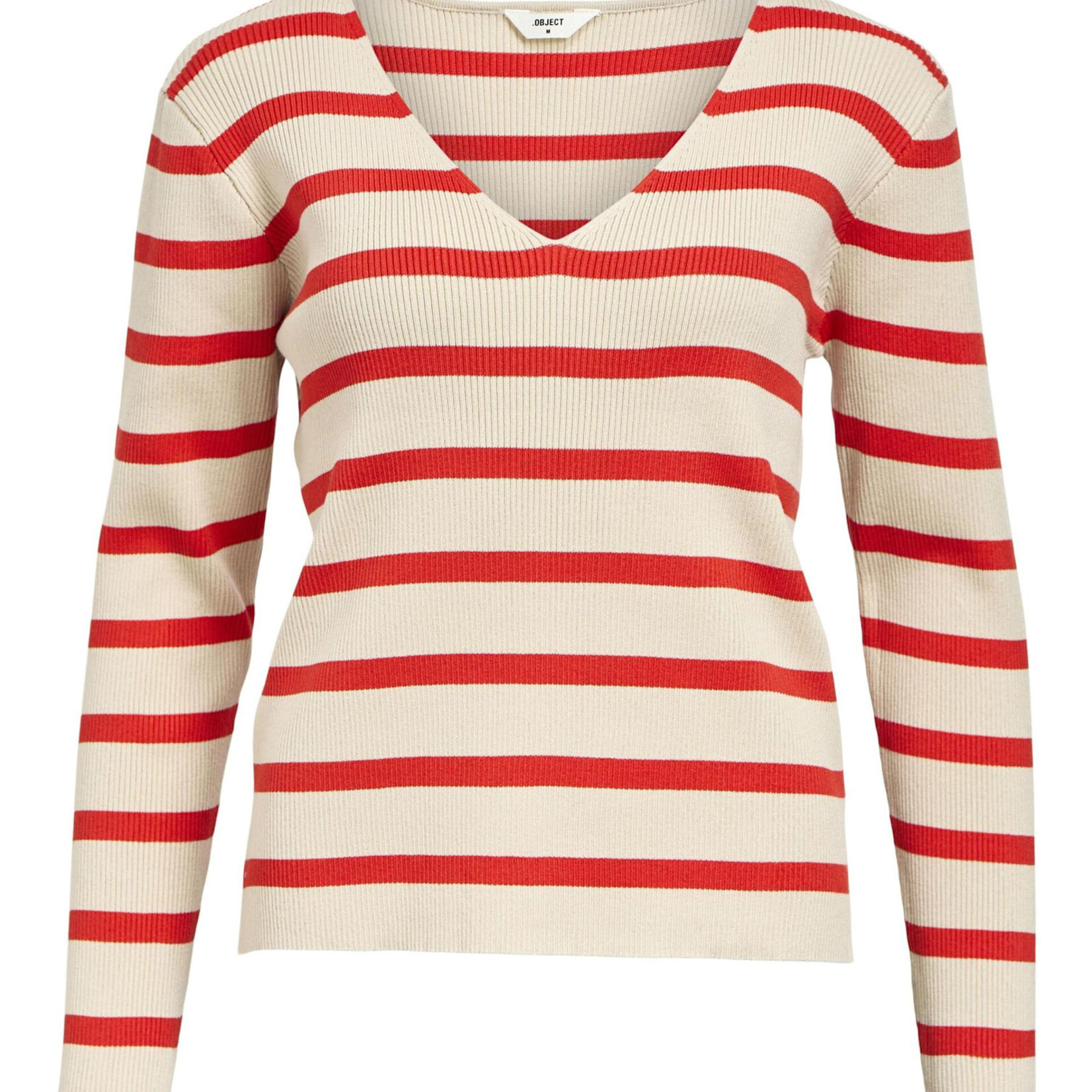 OBJECT OBJECT - Pullover Ester gestreept v-neck knit sandshell/fiesta