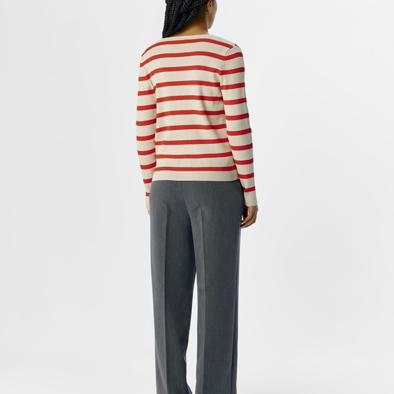 OBJECT OBJECT - Pullover Ester gestreept v-neck knit sandshell/fiesta