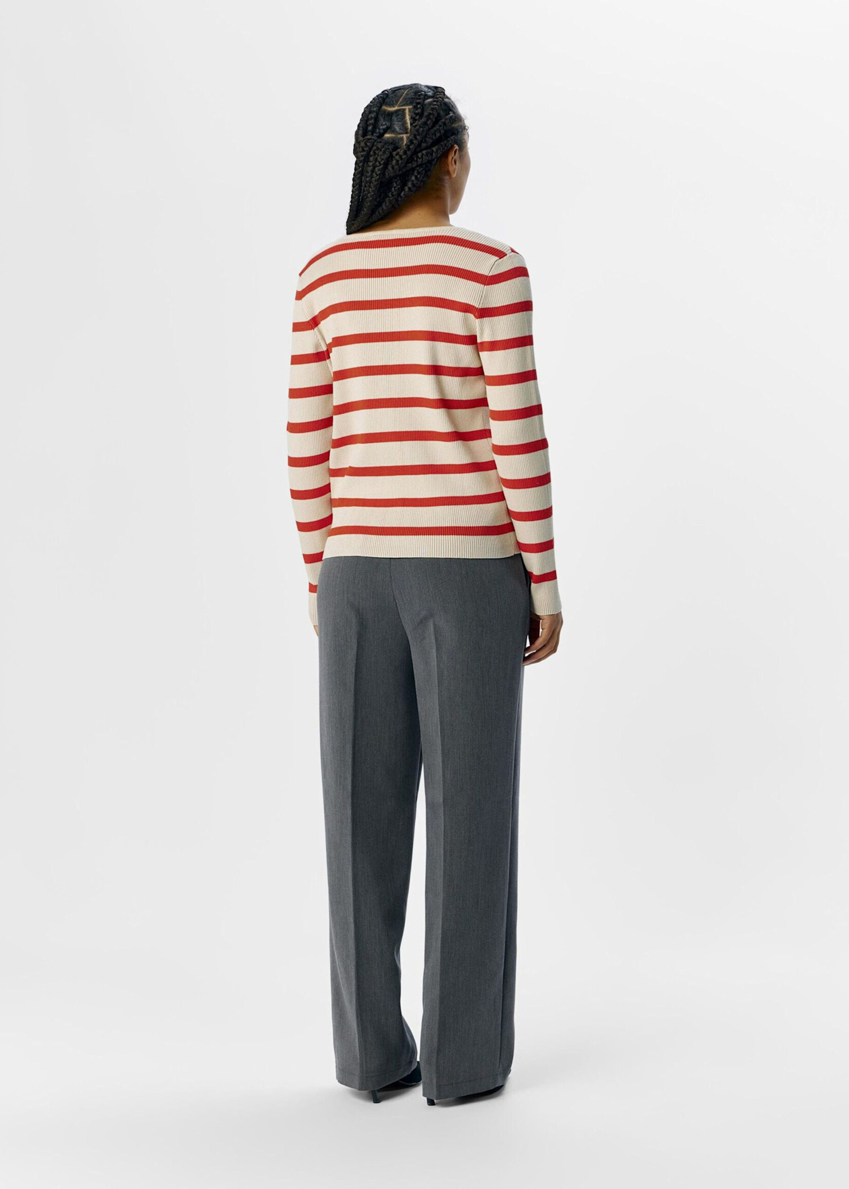 OBJECT OBJECT - Pullover Ester gestreept v-neck knit sandshell/fiesta