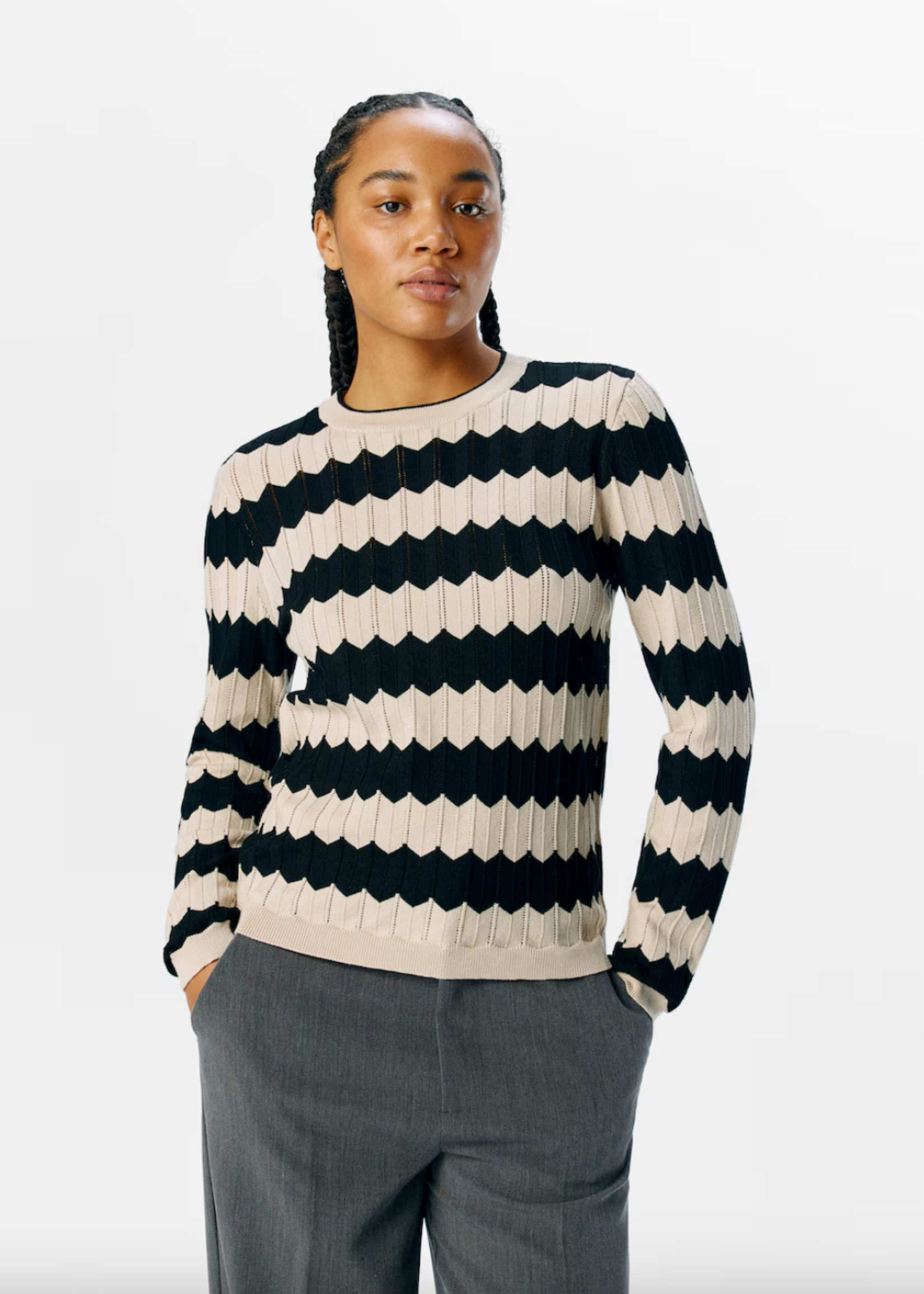 OBJECT OBJECT - Ebba knit pullover zand/zwart gestreept