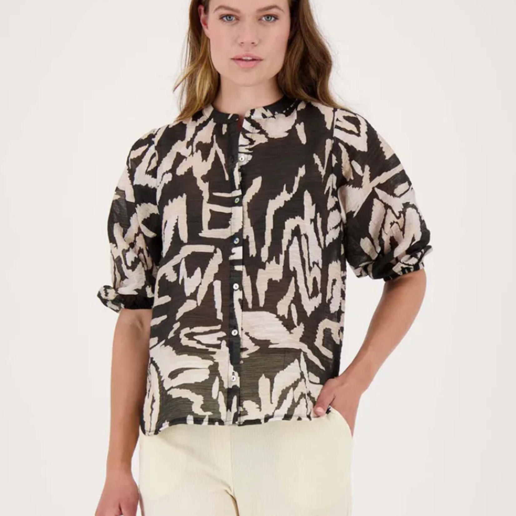 ZUSSS ZUSSS - Blouse pofmouw met print multicolor MAAT XS