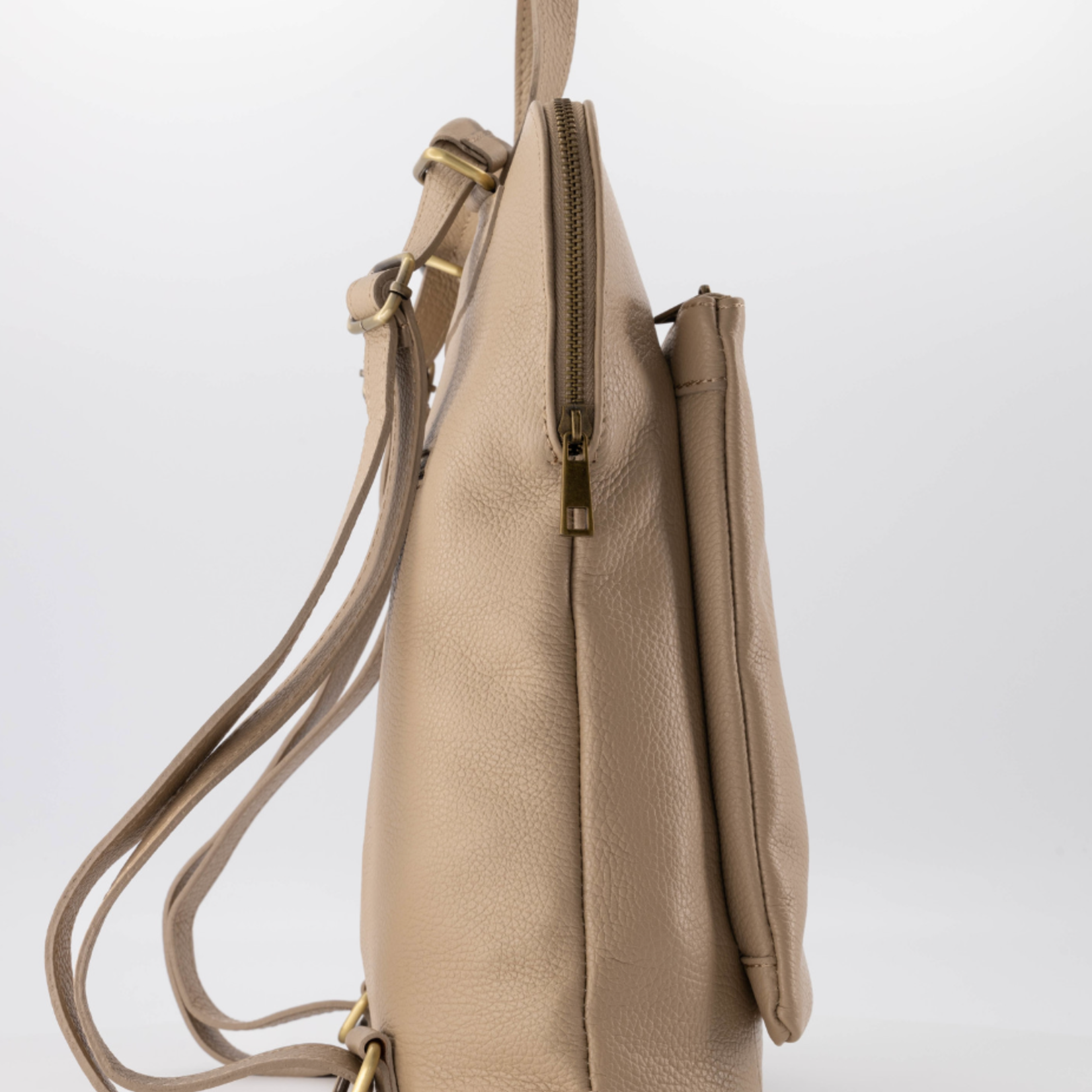 -- Rugtas Harper taupe echt leer