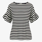 ZUSSS ZUSSS - T-shirt met vlindermouw gestreept offwhite/zwart MAAT S