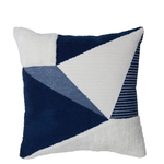-- Kussen 45x45 cm blauw+wit structuur