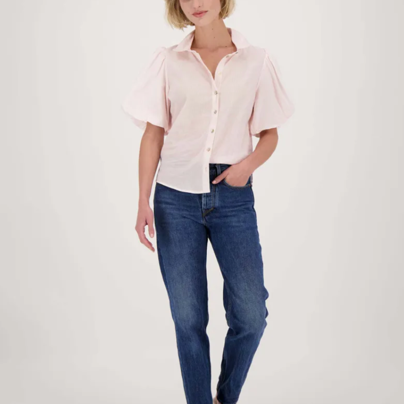 ZUSSS ZUSSS - Blouse met ballon mouw in streep wit/lichtroze