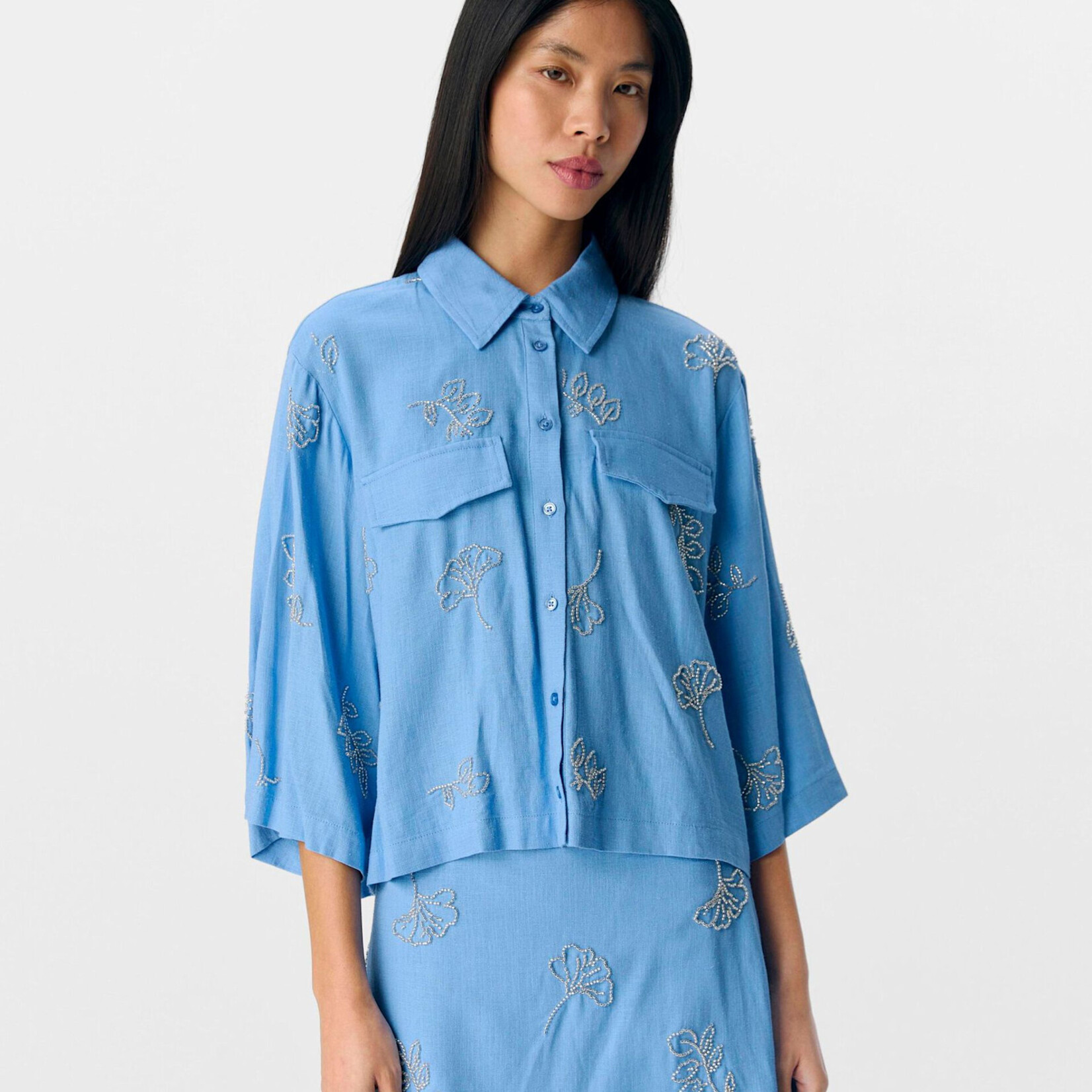 OBJECT OBJECT - Shirt Mika cropped cornflower blue MAAT 42