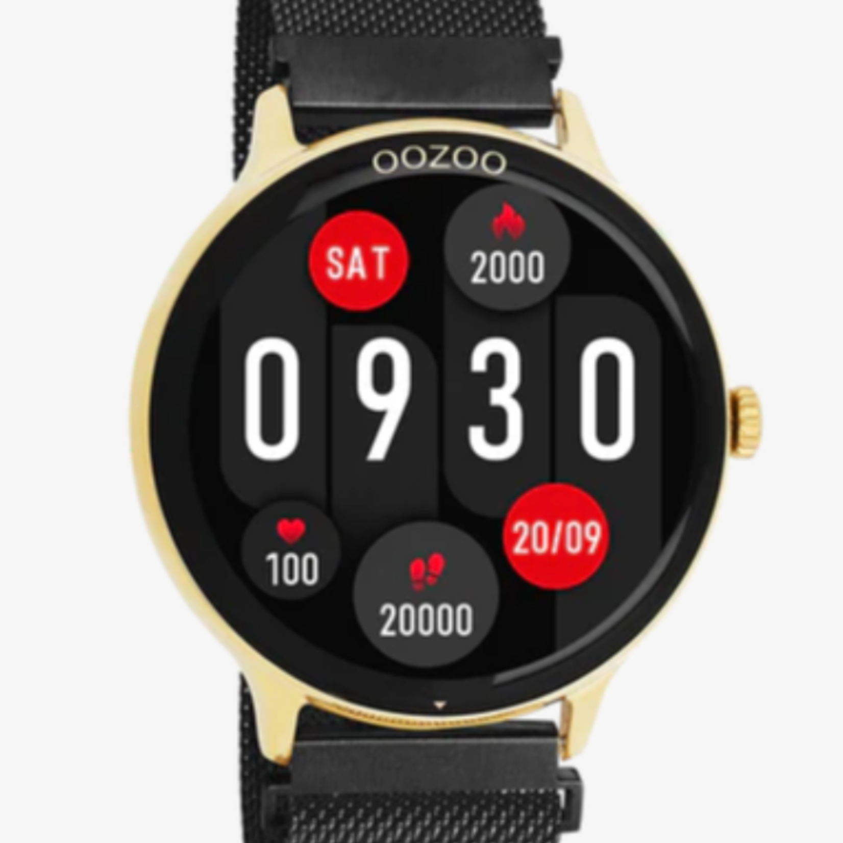 OOZOO OOZOO - Smartwatch Goudkleur met zwarte metalen mesh-band Q00137