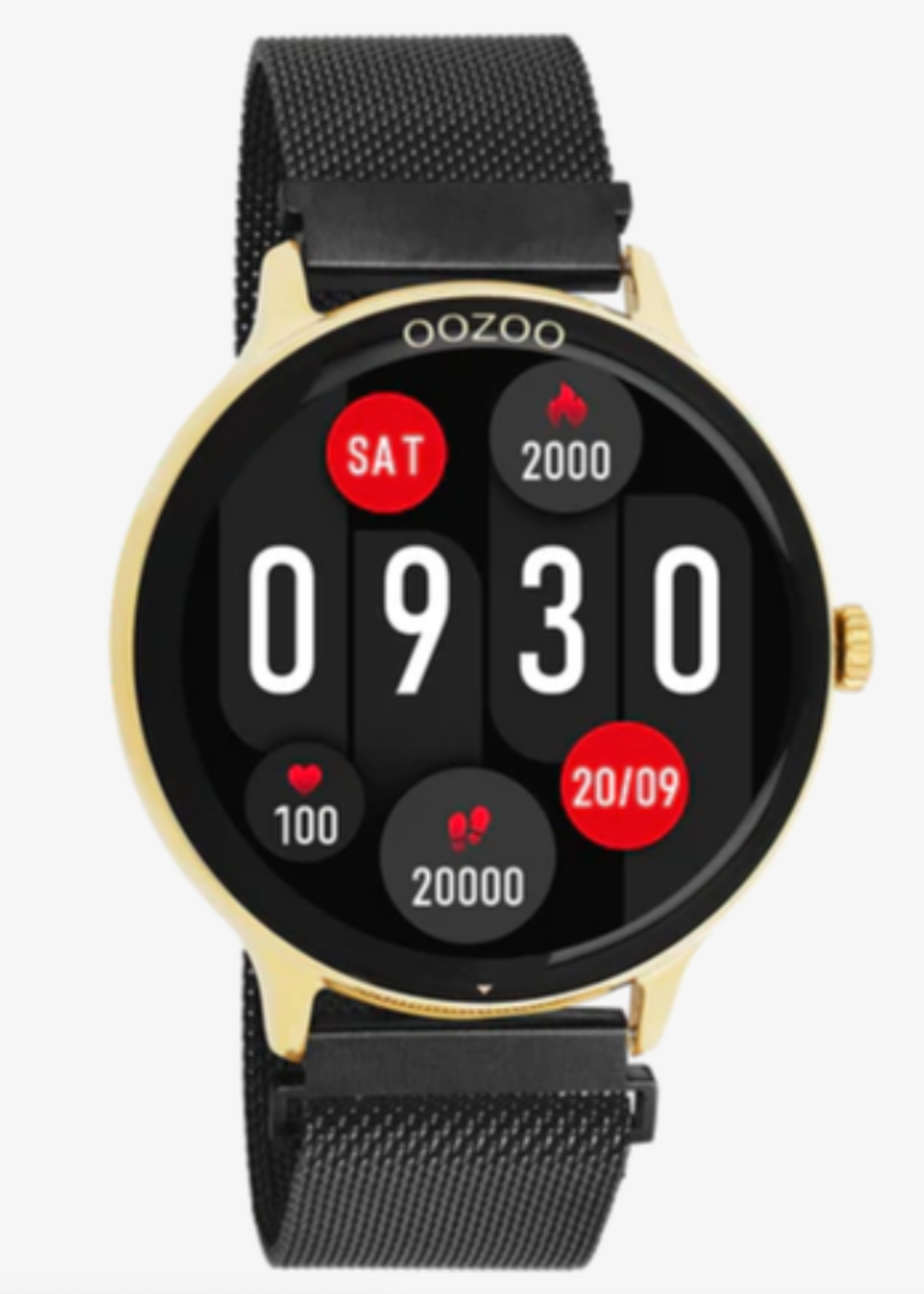 OOZOO OOZOO - Smartwatch Goudkleur met zwarte metalen mesh-band Q00137