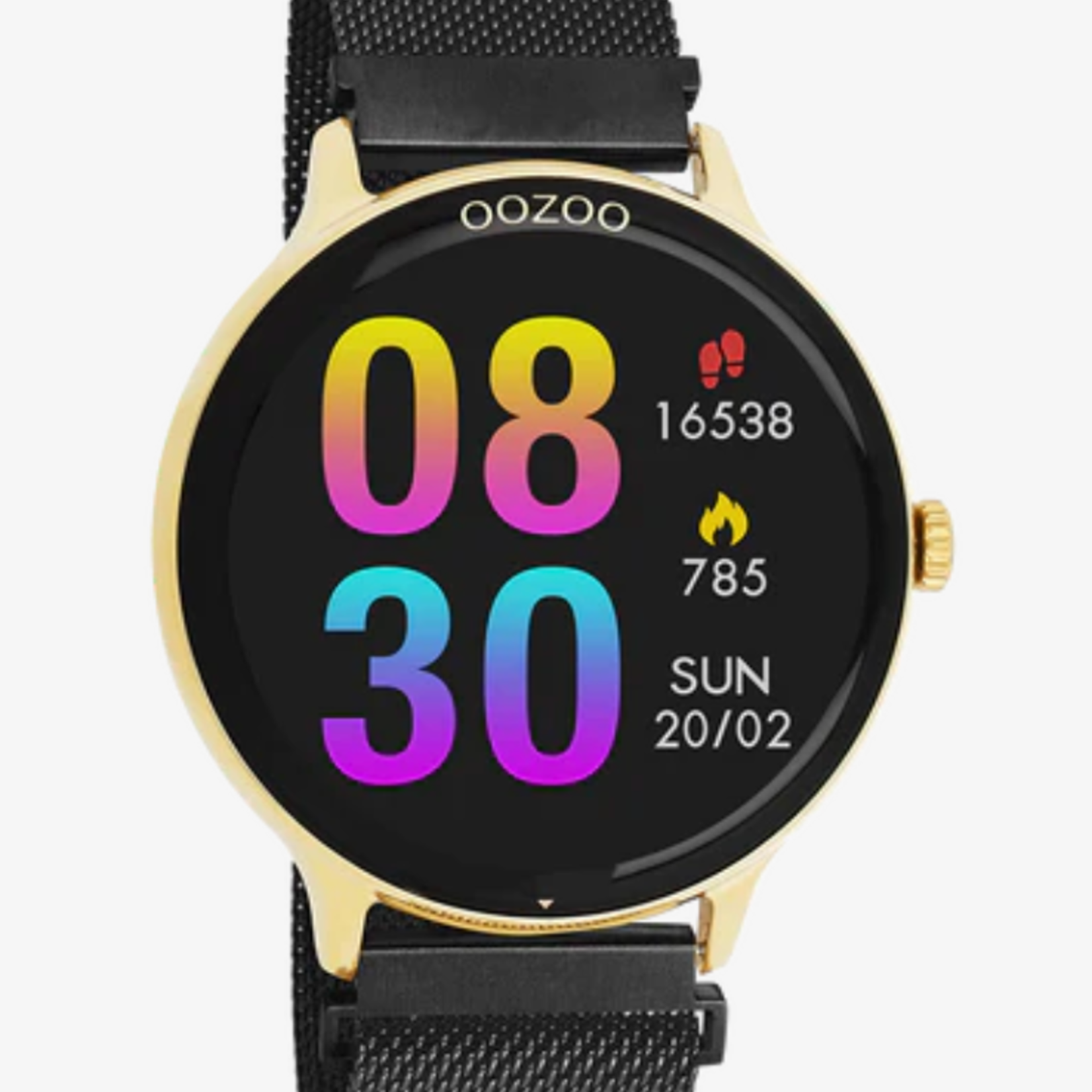 OOZOO OOZOO - Smartwatch Goudkleur met zwarte metalen mesh-band Q00137